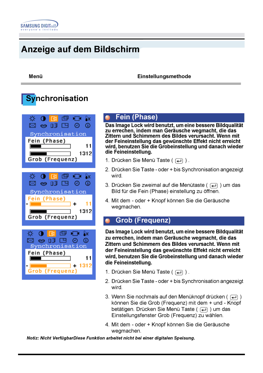 Samsung GH15PSAS/EDC manual Fein Phase, Grob Frequenz 