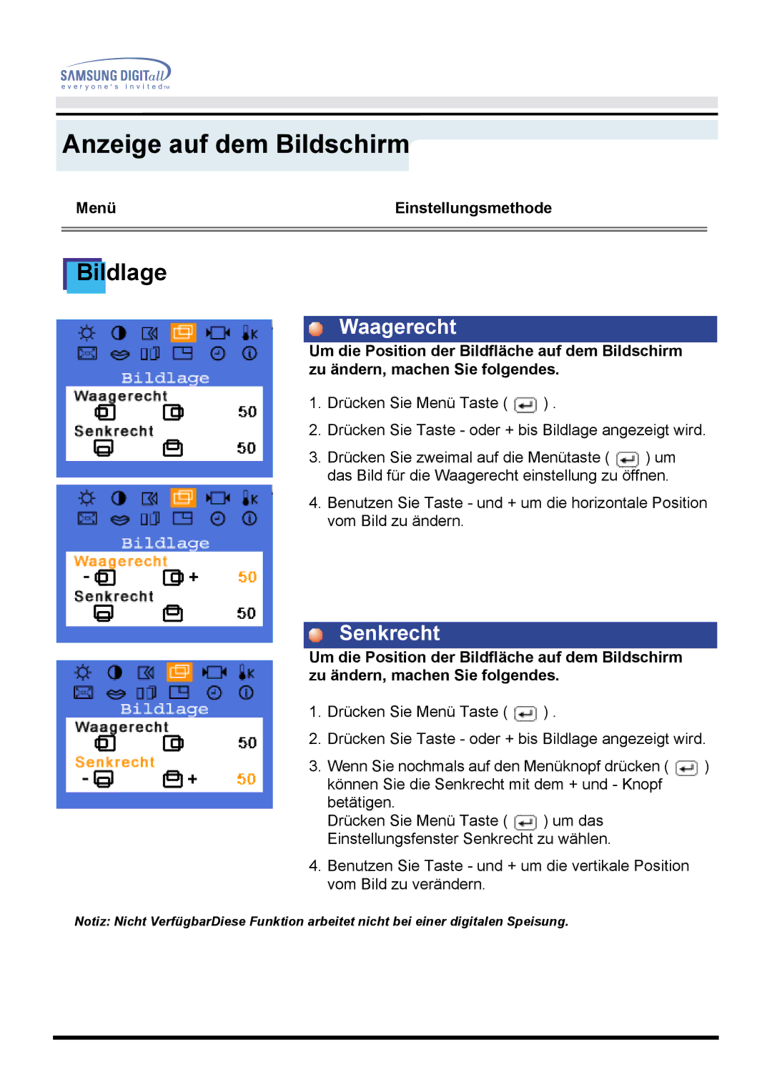 Samsung GH15PSAS/EDC manual Waagerecht, Senkrecht 