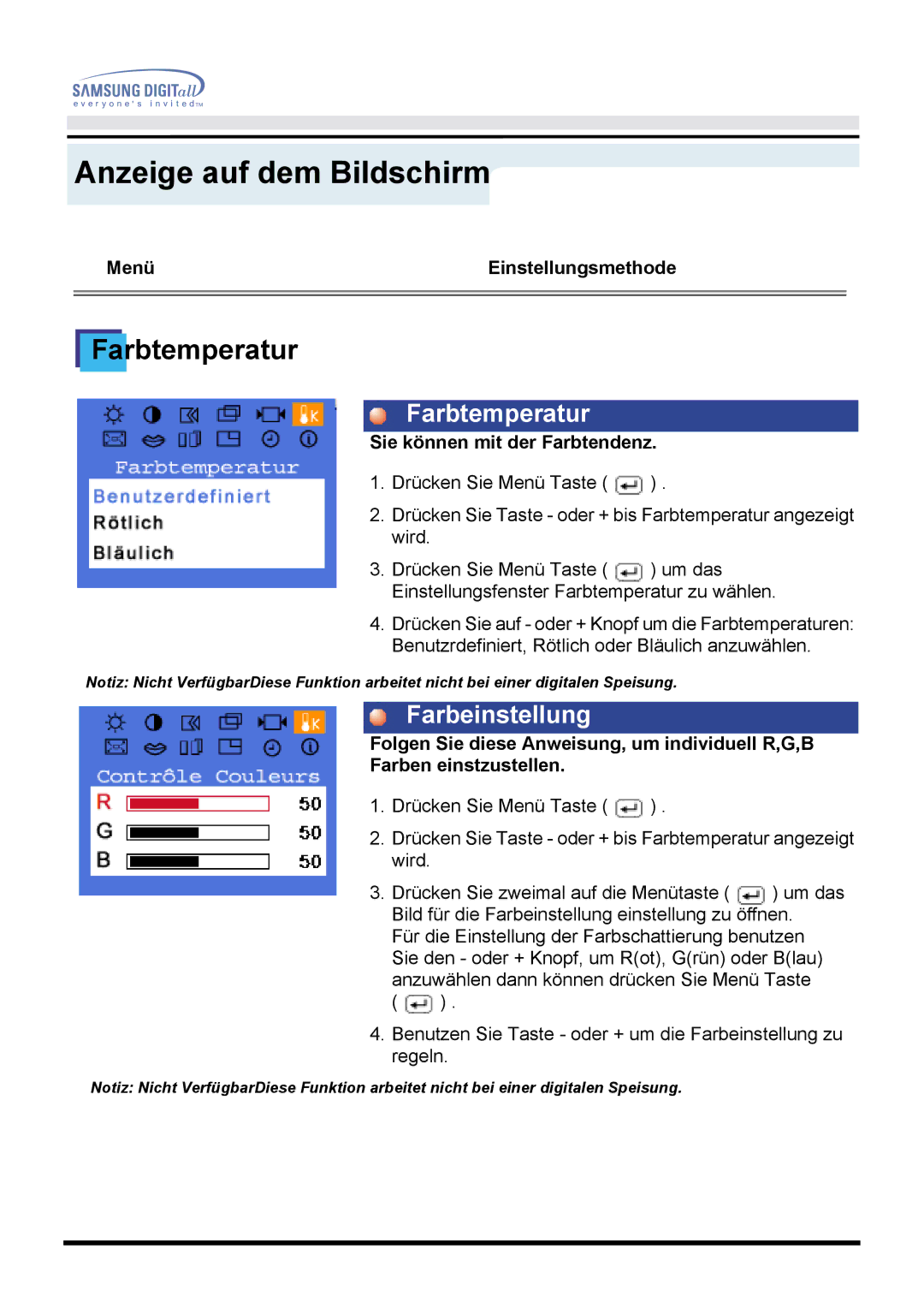 Samsung GH15PSAS/EDC manual Farbtemperatur, Farbeinstellung 