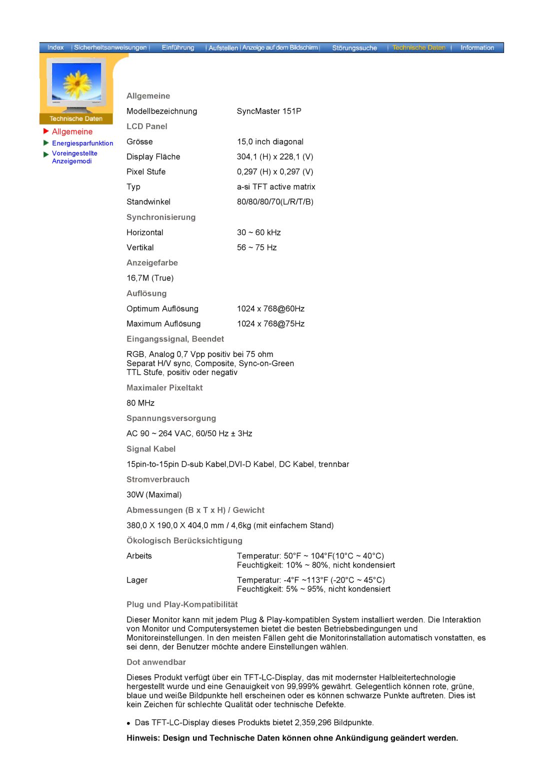 Samsung GH15PSAS/EDC manual Allgemeine 