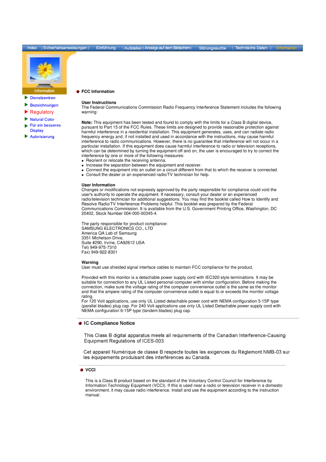 Samsung GH15PSAS/EDC manual Regulatory, IC Compliance Notice 