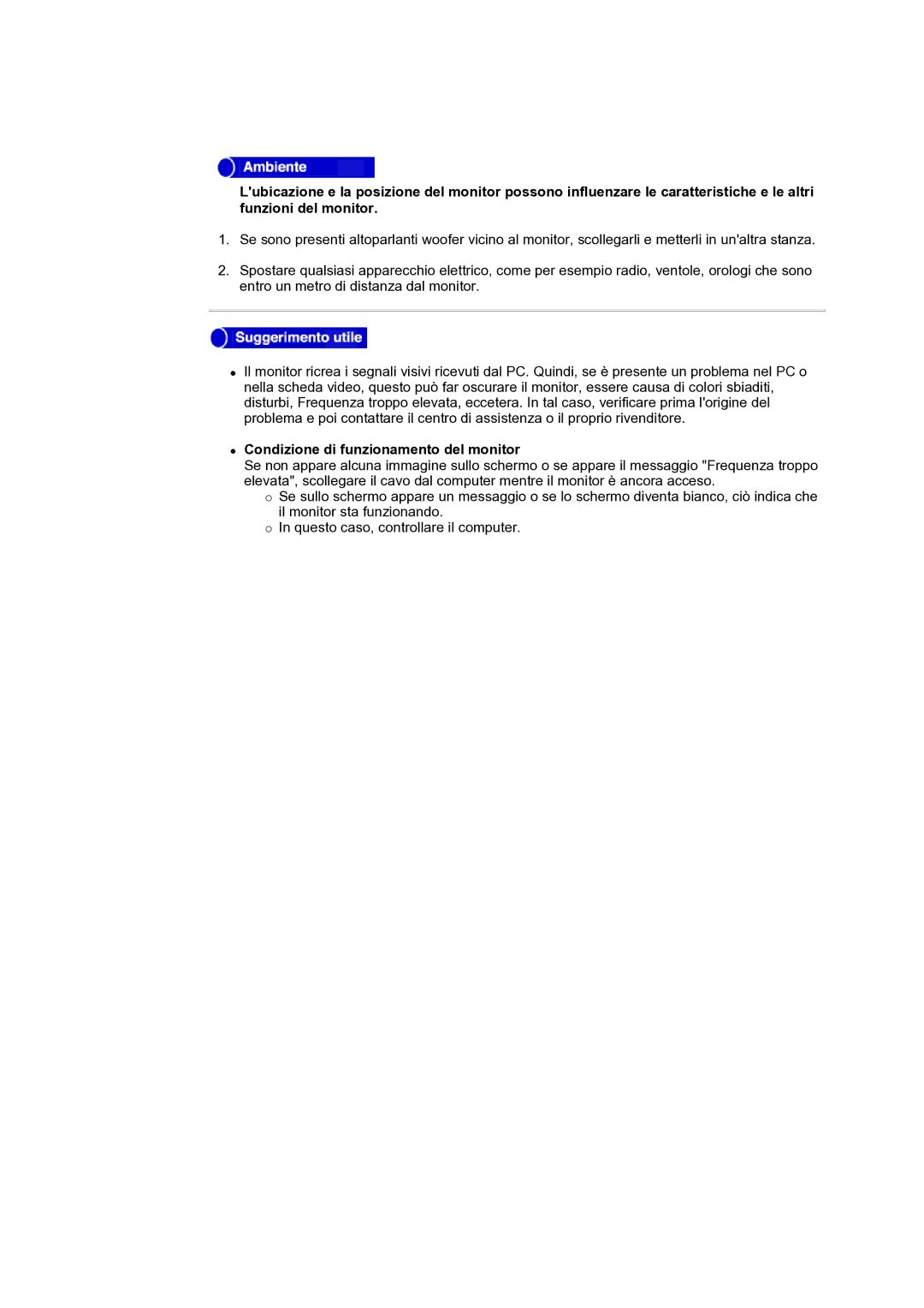 Samsung GH17ASAS/EDC manual Condizione di funzionamento del monitor 