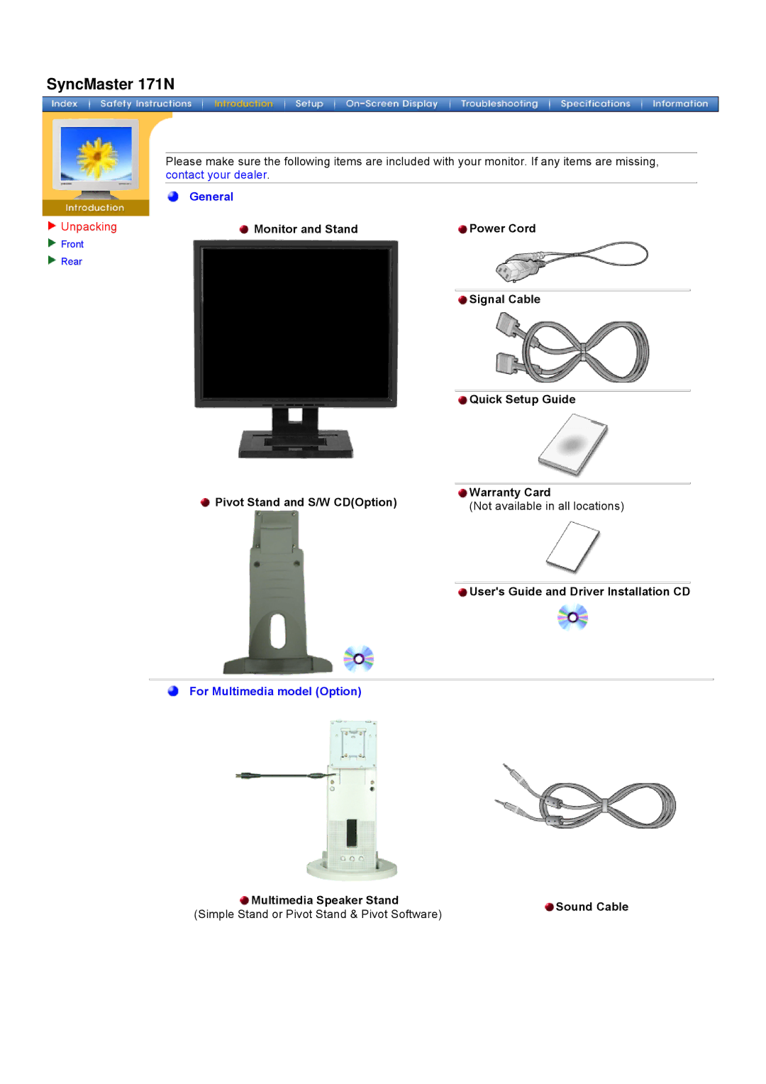 Samsung NB17ASCB, GH17ASCB/XSJ SyncMaster 171N, Users Guide and Driver Installation CD, Not available in all locations 