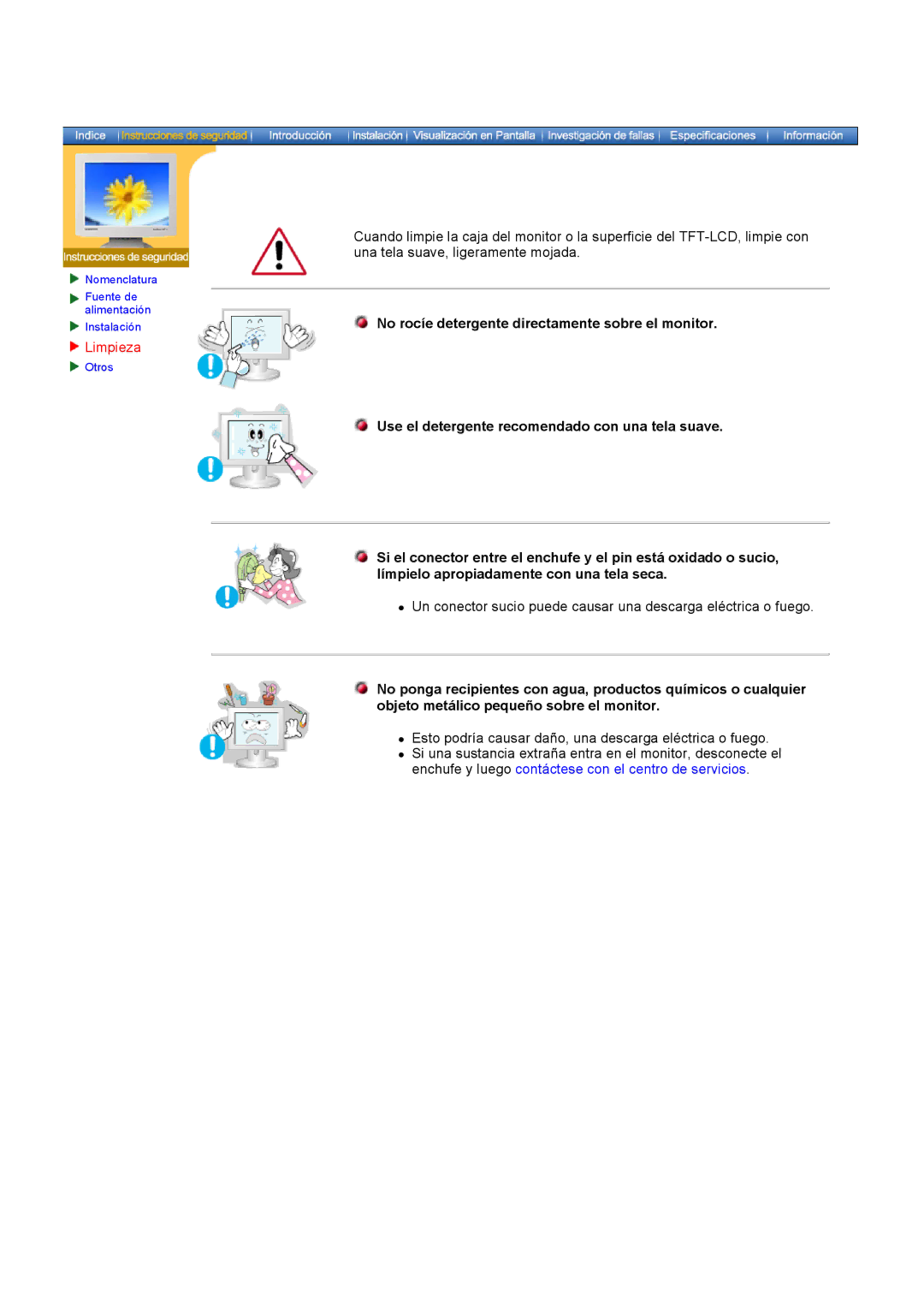 Samsung GH17ASPS/EDC, GH17ASAS/EDC, GH17ASAB/EDC manual No rocíe detergente directamente sobre el monitor, Limpieza 