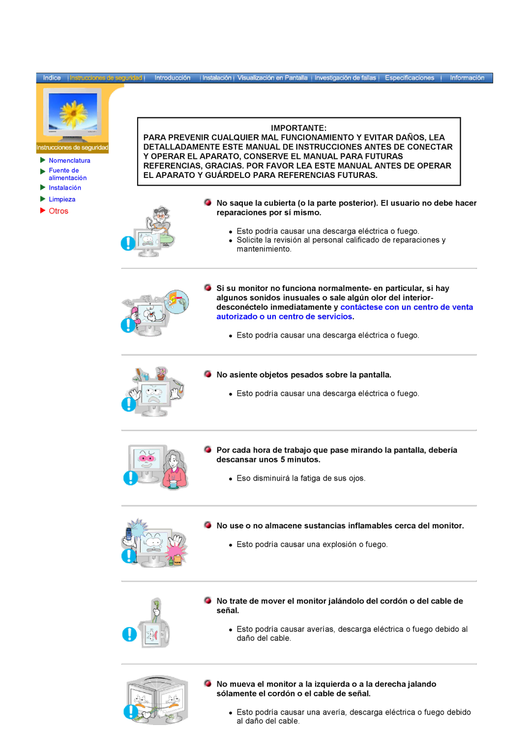 Samsung GH17ASAS/EDC, GH17ASPS/EDC, GH17ASAB/EDC manual Otros, No asiente objetos pesados sobre la pantalla 