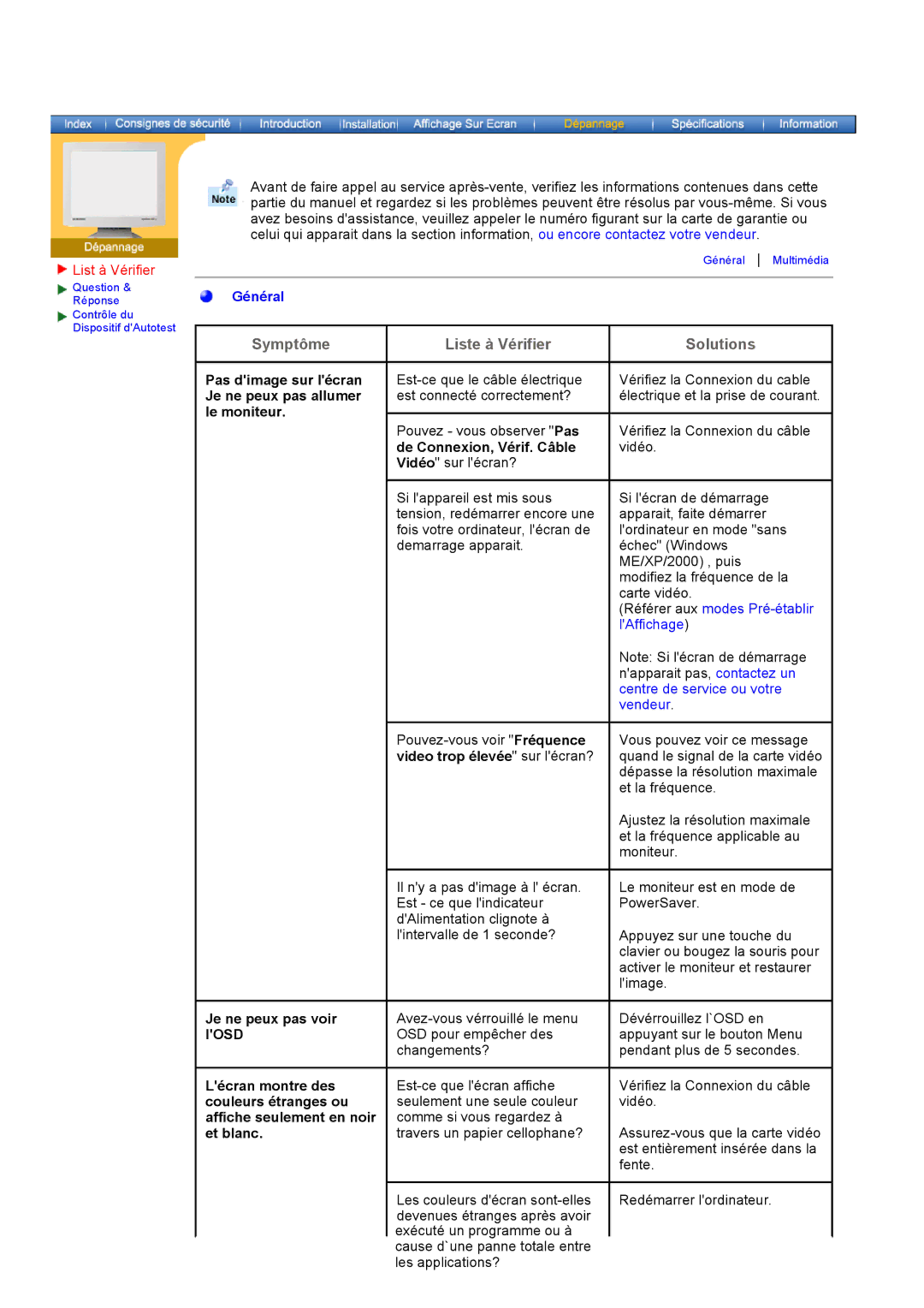 Samsung GH17ASPB/EDC, GH17ASPS/EDC, GH17ASAS/EDC, GH17ASAB/EDC manual Symptôme Liste à Vérifier Solutions, List à Vérifier 