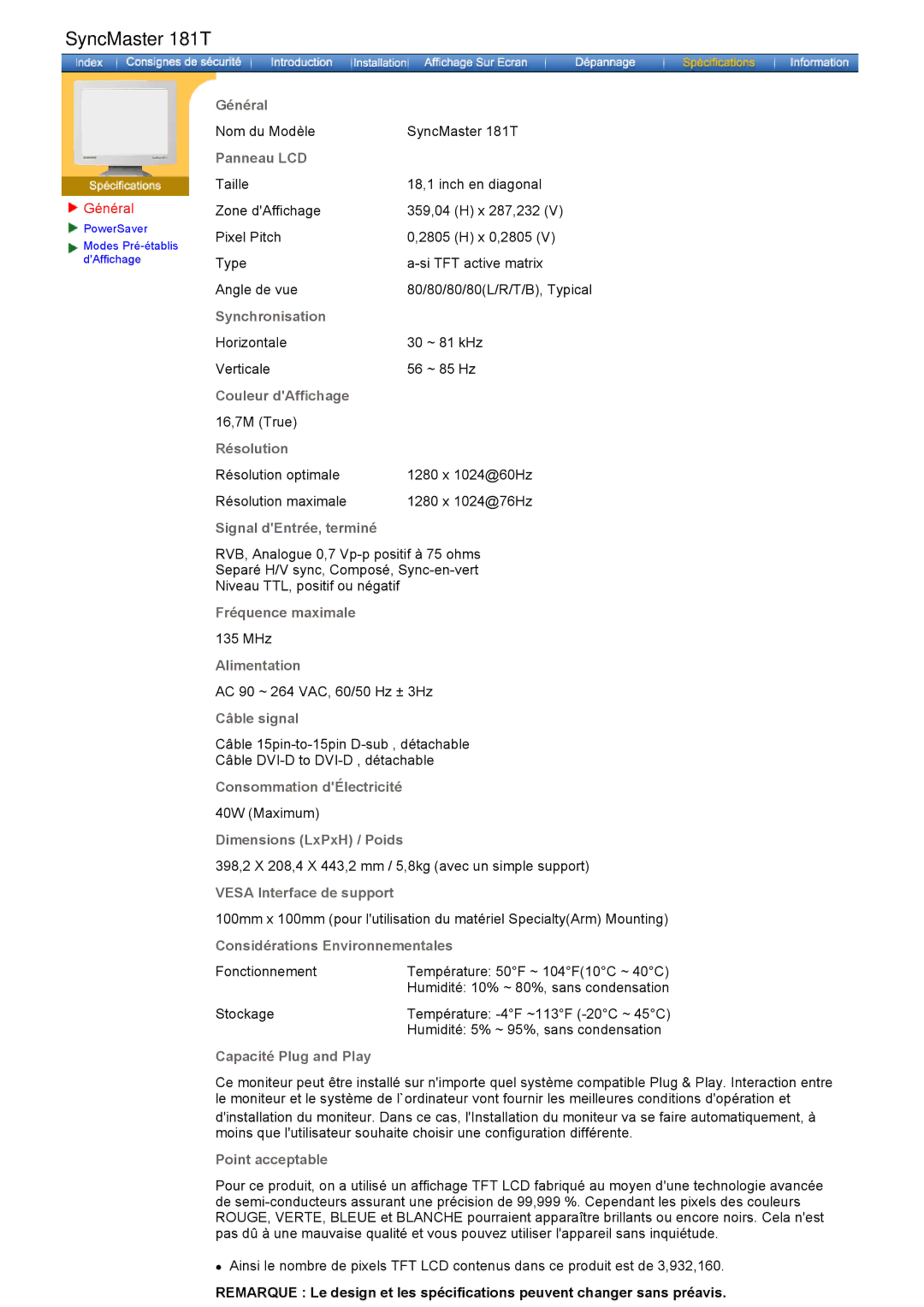 Samsung GH17ASPB/EDC, GH17ASPS/EDC, GH17ASAS/EDC, GH17ASAB/EDC manual Général, Panneau LCD 