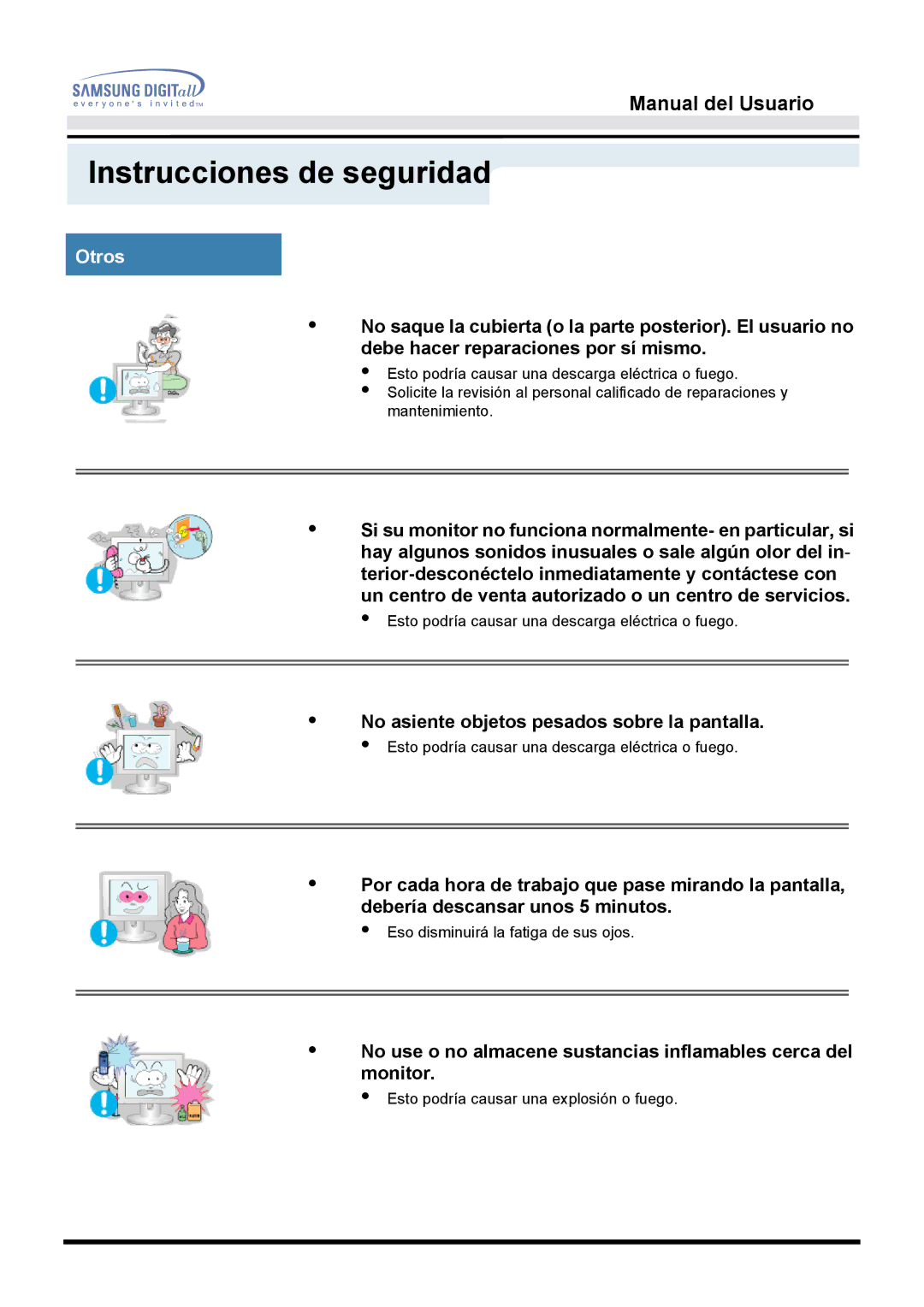 Samsung GH17BSAN/EDC, GH17BSPN/EDC, GH17BSAS/EDC manual No asiente objetos pesados sobre la pantalla 