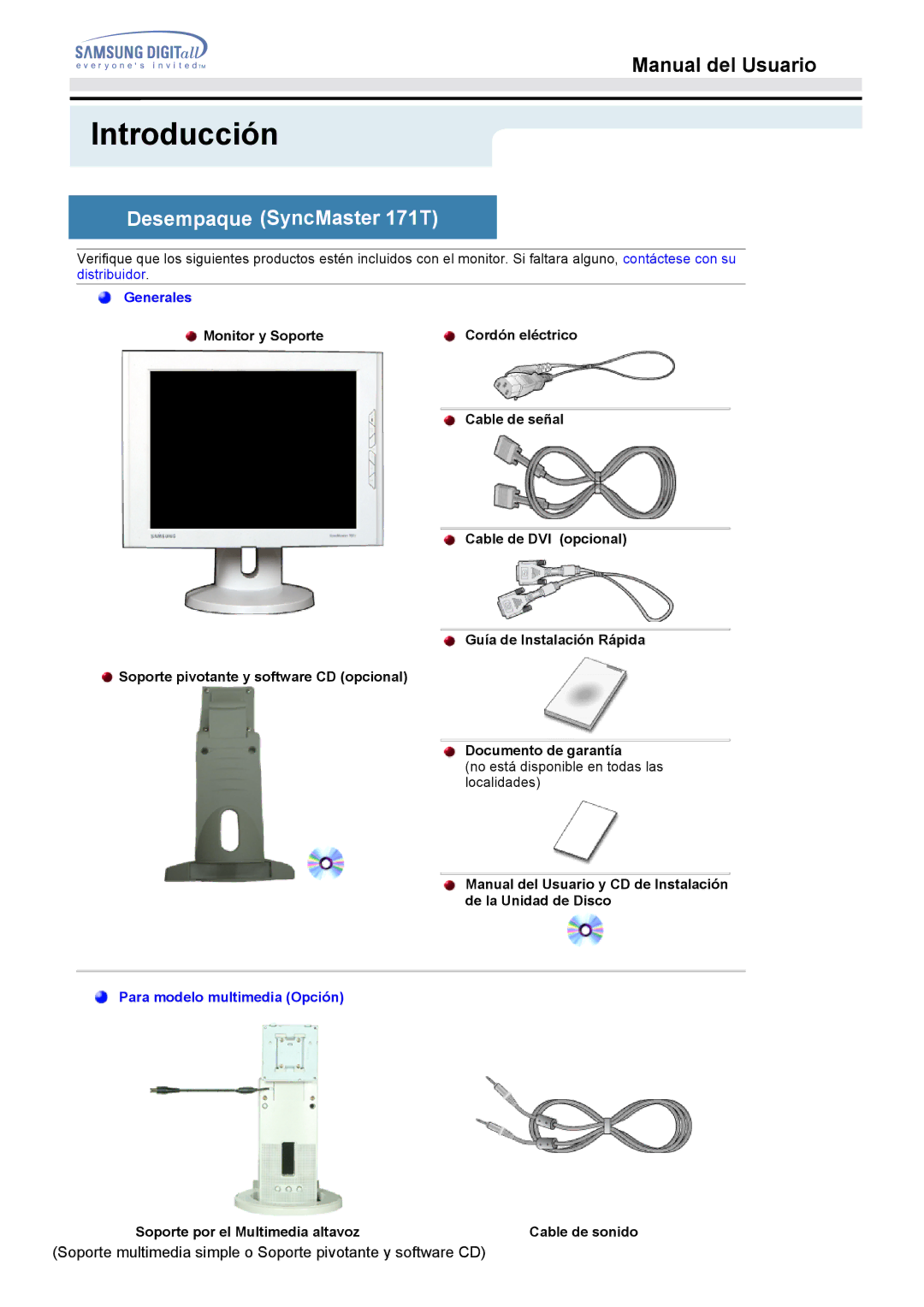 Samsung GH17BSAN/EDC, GH17BSPN/EDC, GH17BSAS/EDC manual Desempaque SyncMaster 171T, Generales 