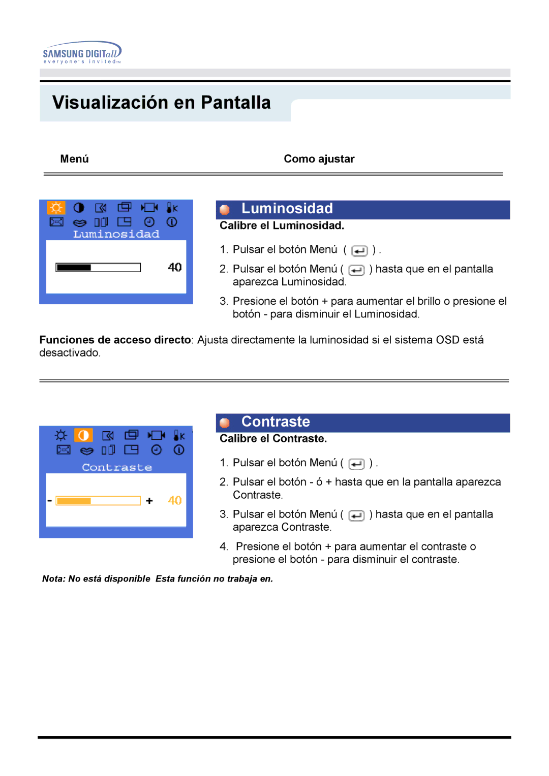 Samsung GH17BSPN/EDC, GH17BSAN/EDC, GH17BSAS/EDC manual Nota No está disponible Esta función no trabaja en 