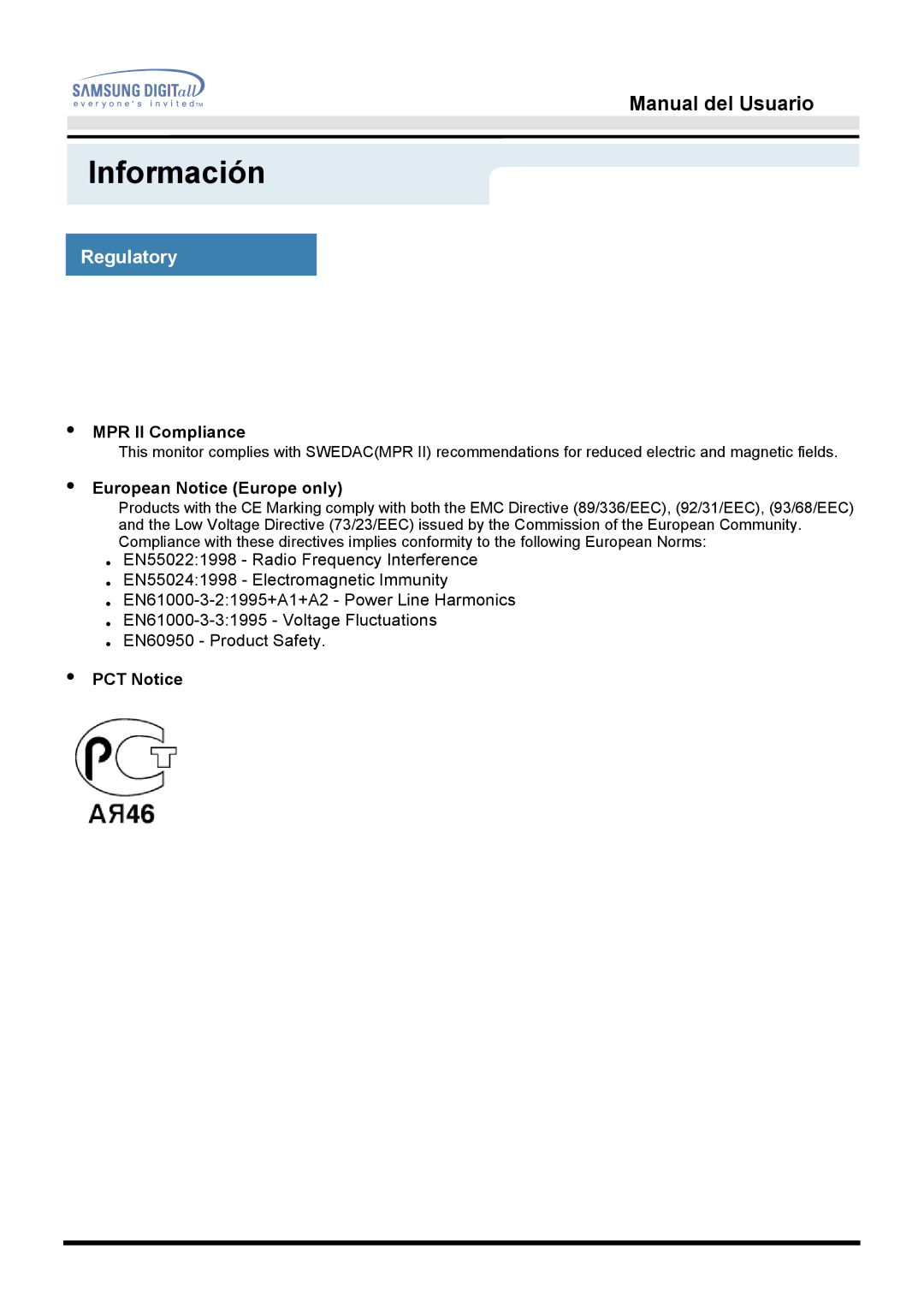 Samsung GH17BSPN/EDC, GH17BSAN/EDC, GH17BSAS/EDC manual MPR II Compliance, European Notice Europe only, PCT Notice 