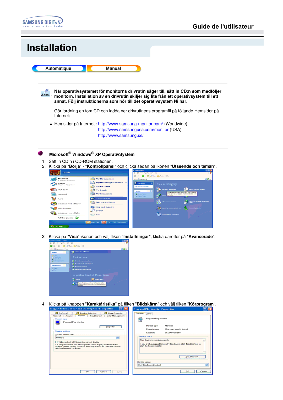 Samsung GH17BSAN/EDC, GH17BSPNV/EDC, GH17BSPN/EDC, GH17BSAS/EDC manual Microsoft Windows XP OperativSystem 