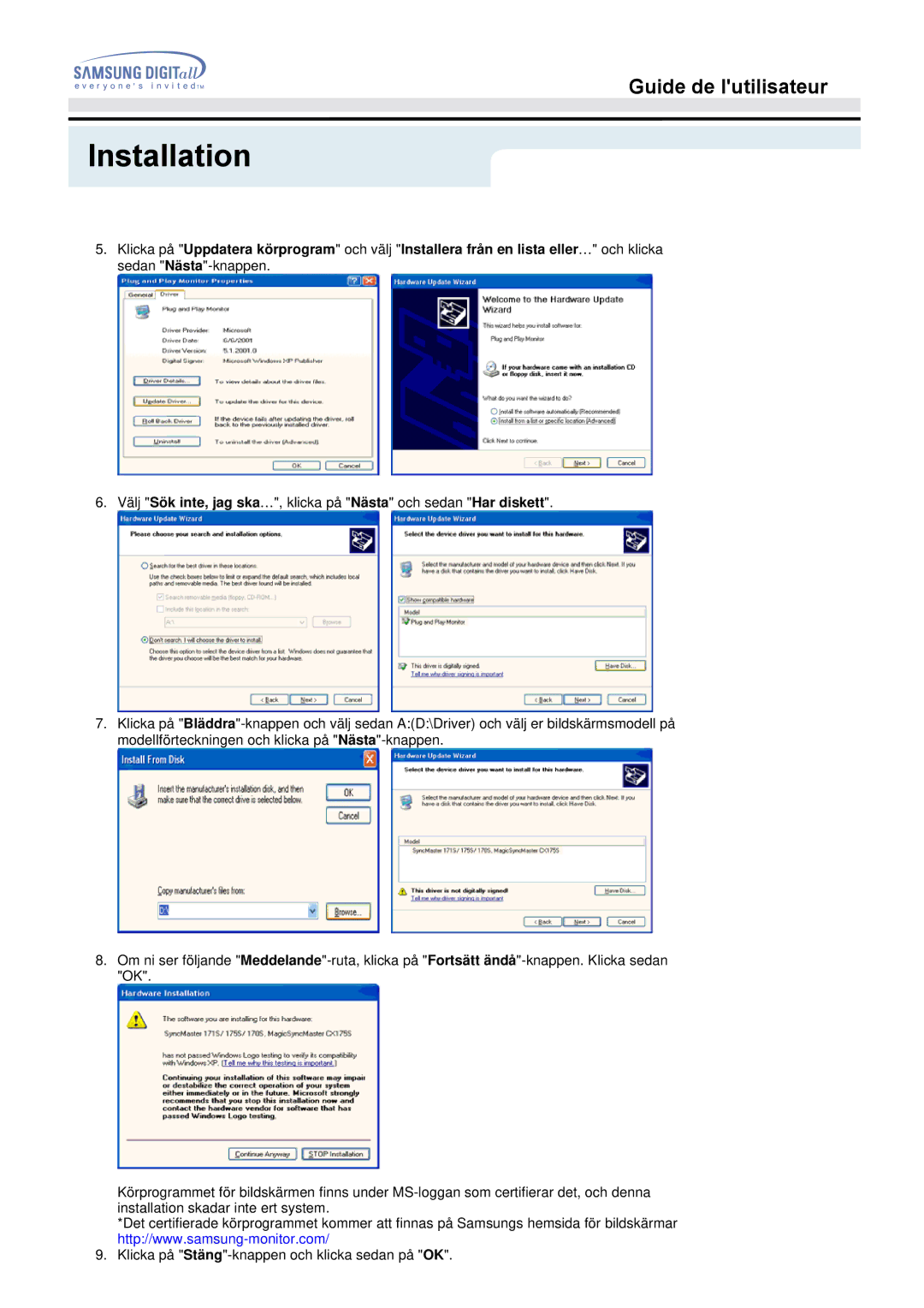 Samsung GH17BSAS/EDC, GH17BSPNV/EDC, GH17BSPN/EDC, GH17BSAN/EDC manual Installation 