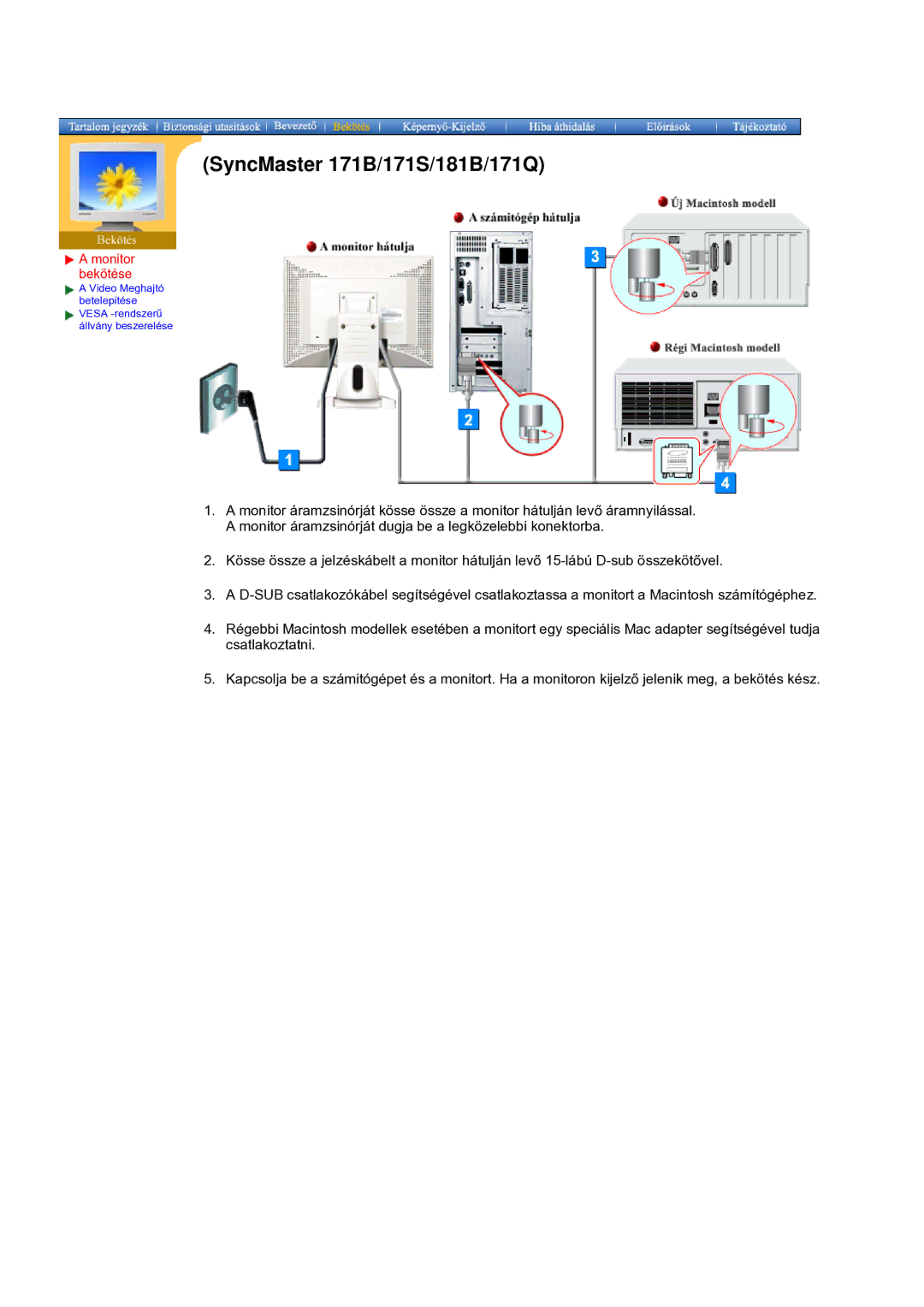 Samsung GH17BSPNV/EDC manual Monitor bekötése 