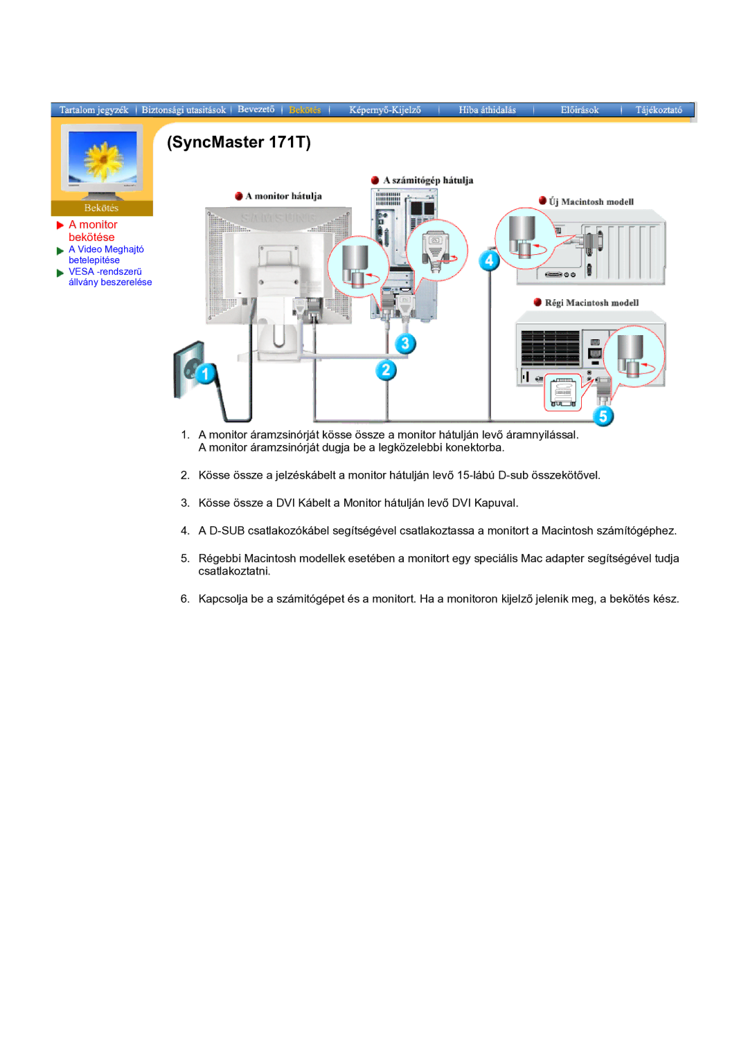 Samsung GH17BSPNV/EDC manual Monitor bekötése 