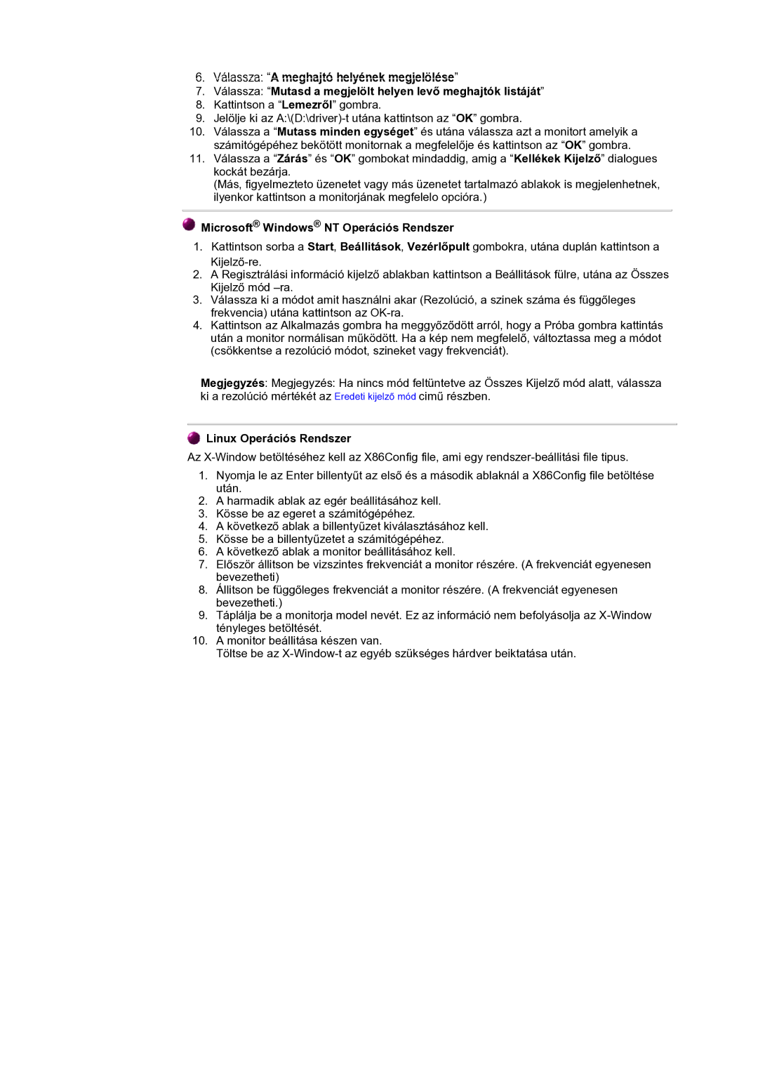 Samsung GH17BSPNV/EDC manual Microsoft Windows NT Operációs Rendszer, Linux Operációs Rendszer 