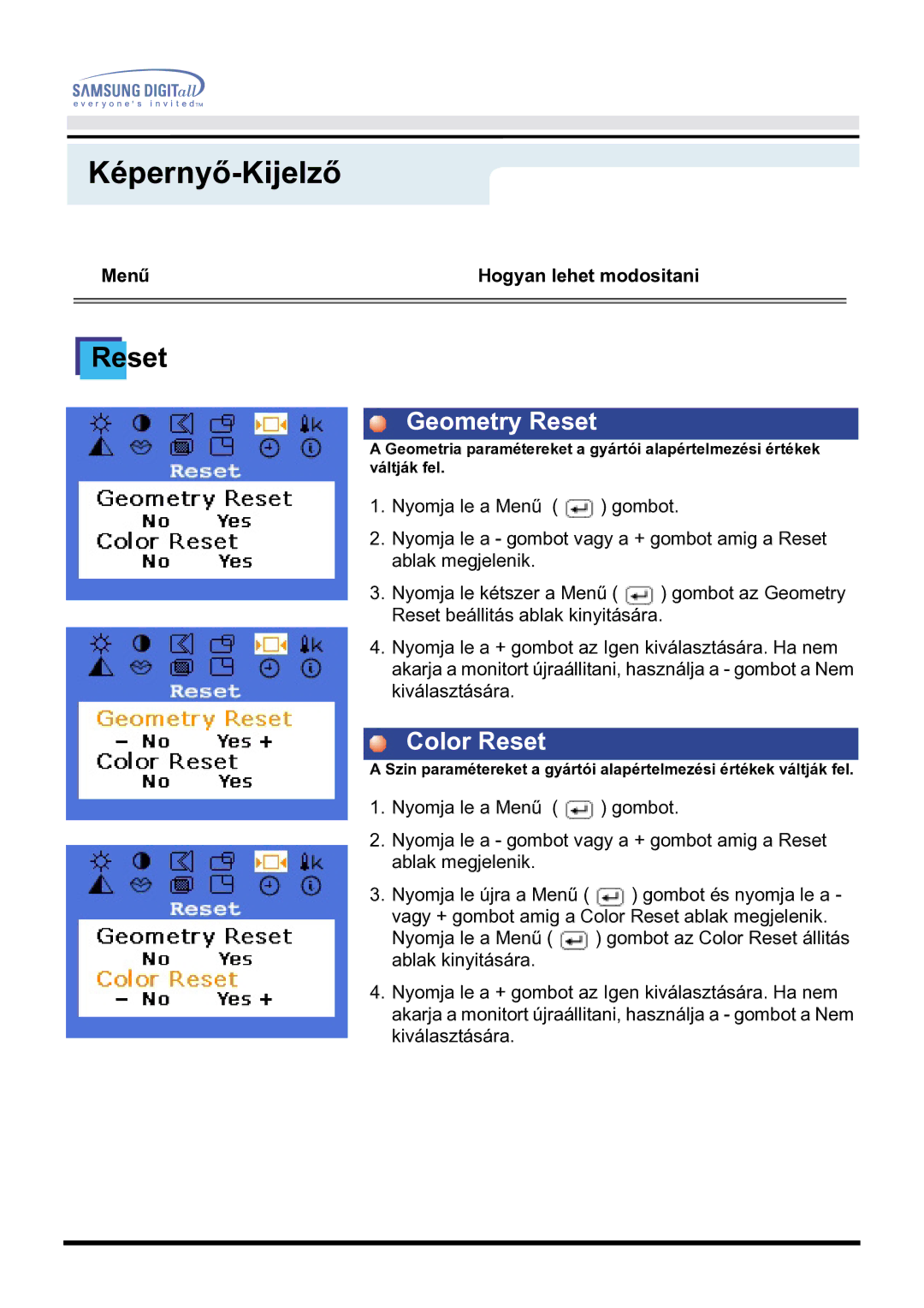 Samsung GH17BSPNV/EDC manual Geometry Reset, Color Reset 