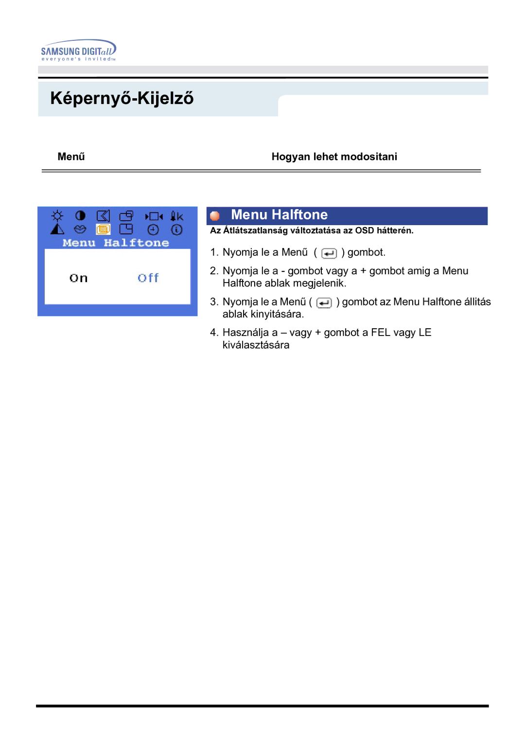 Samsung GH17BSPNV/EDC manual Menu Halftone 