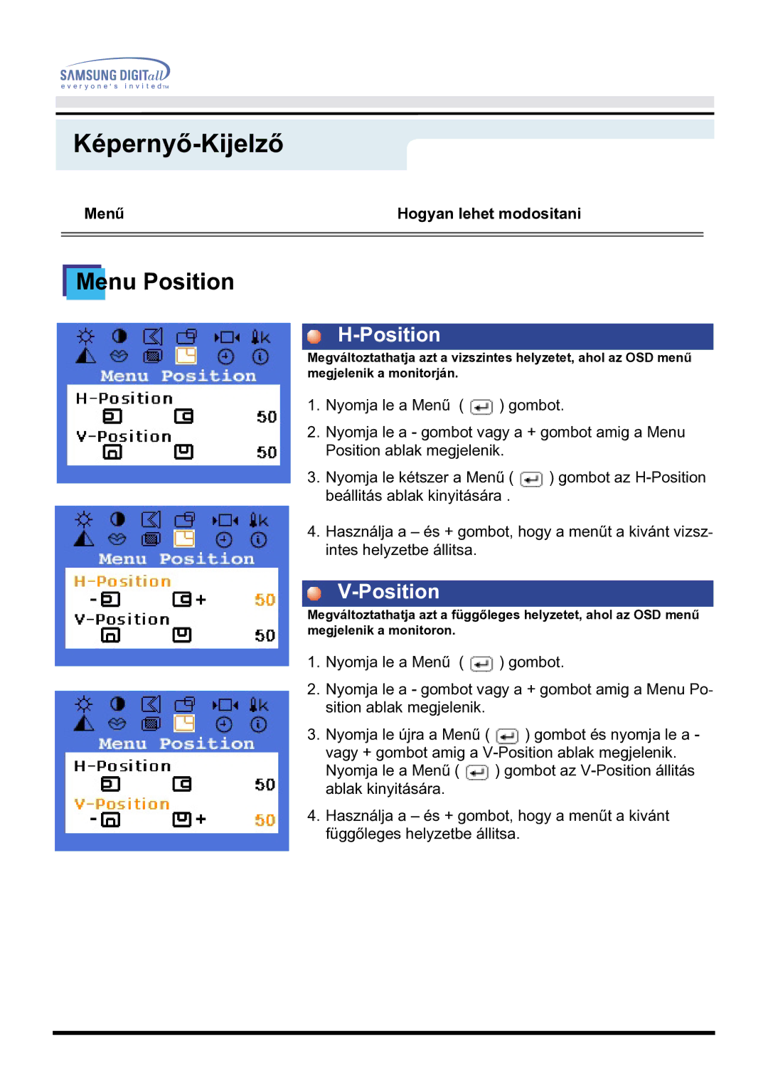 Samsung GH17BSPNV/EDC manual Menu Position 