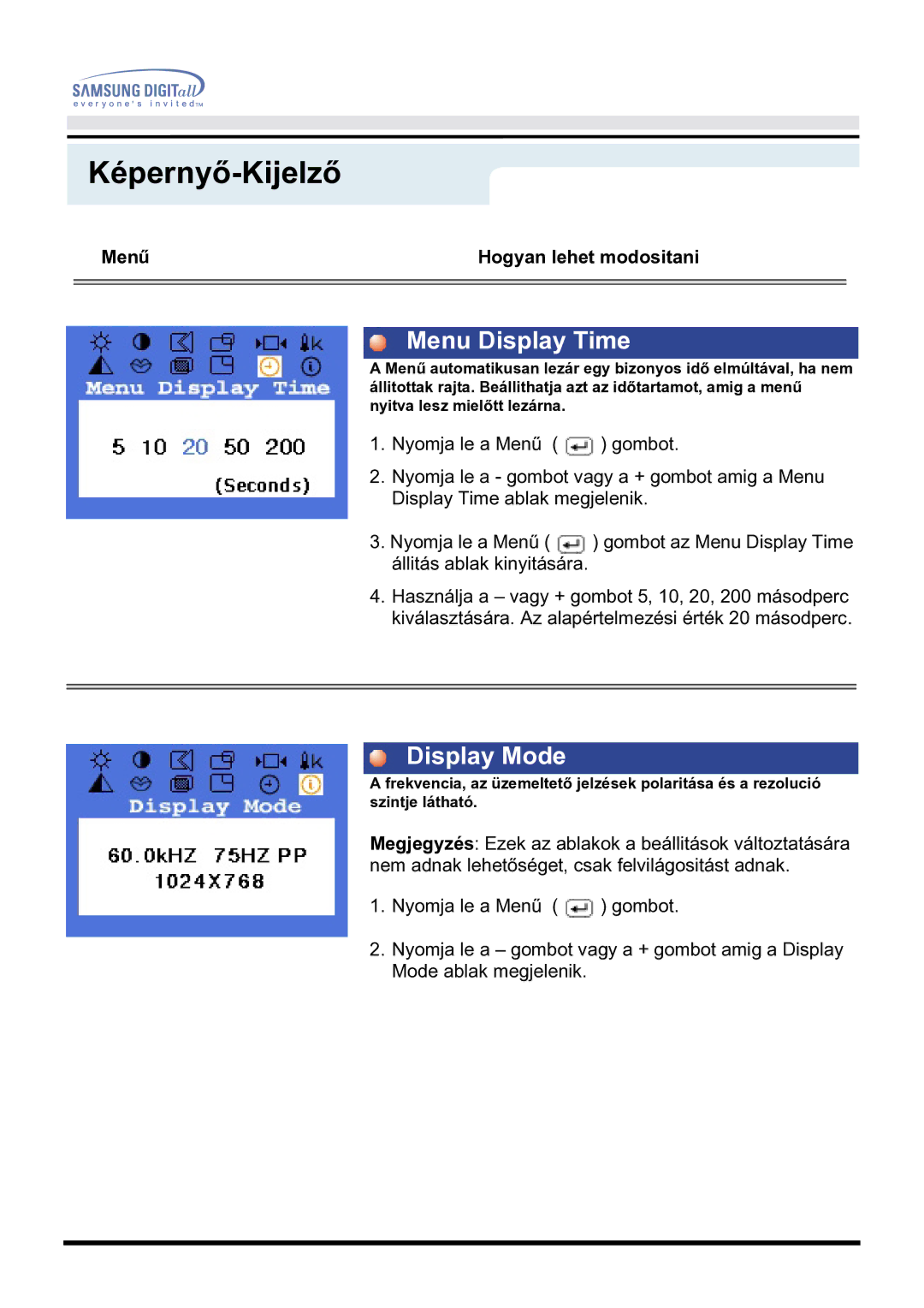 Samsung GH17BSPNV/EDC manual Menu Display Time, Display Mode 