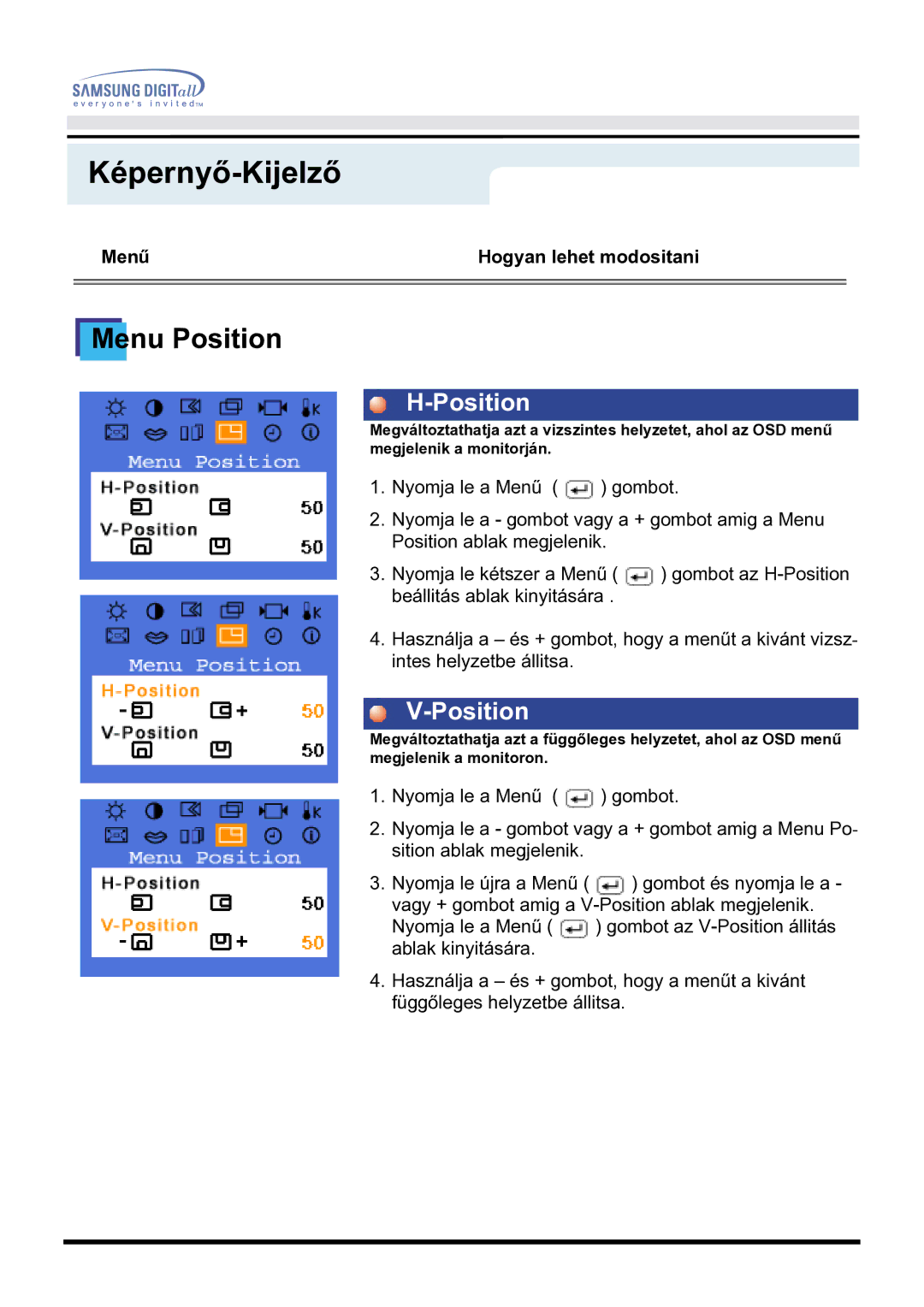 Samsung GH17BSPNV/EDC manual Menu Position 