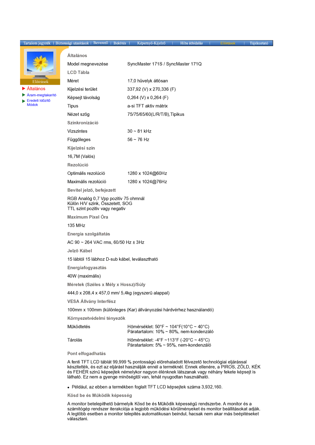 Samsung GH17BSPNV/EDC manual Model megnevezése SyncMaster 171S / SyncMaster 171Q 