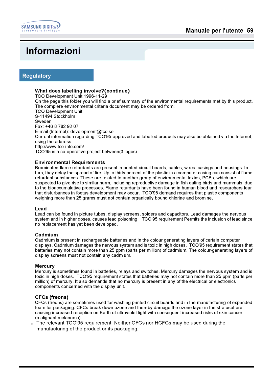 Samsung GH17LSSSJ/EDC manual What does labelling involve?continue, Environmental Requirements, Lead, Cadmium, Mercury 