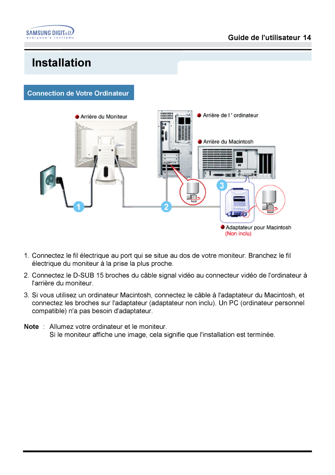 Samsung GH17ESSNZ/EDC, GH17LSASJ/EDC, GH17LSAS/EDC, GH17LSSS, GH17LSSB/EDC Installation, Connection de Votre Ordinateur 