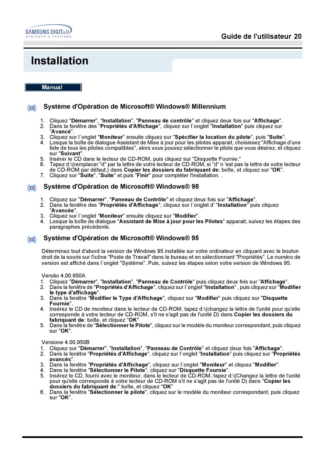 Samsung GH17ESSSZ/EDC, GH17ESSNZ/EDC, GH17LSASJ/EDC, GH17LSAS/EDC manual Système dOpération de Microsoft Windows Millennium 