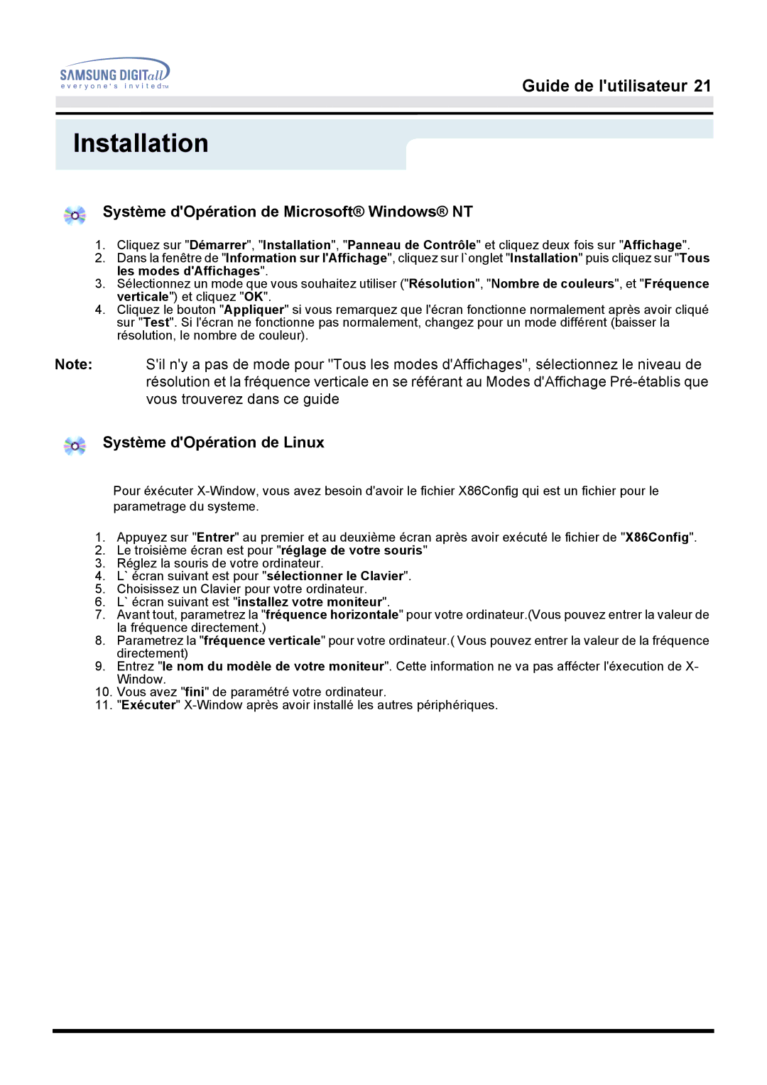 Samsung GH17ESSNZ/EDC, GH17LSASJ/EDC, GH17LSAS/EDC Système dOpération de Microsoft Windows NT, Système dOpération de Linux 