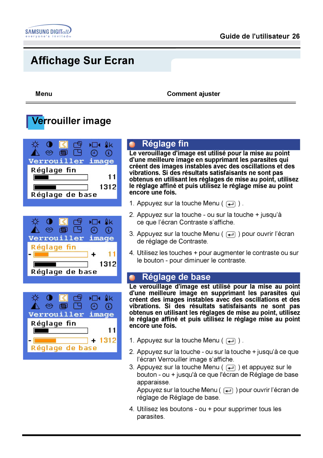 Samsung GH17LSANJ/EDC, GH17ESSNZ/EDC, GH17LSASJ/EDC, GH17LSAS/EDC, GH17LSSS, GH17LSSB/EDC manual Réglage fin, Réglage de base 