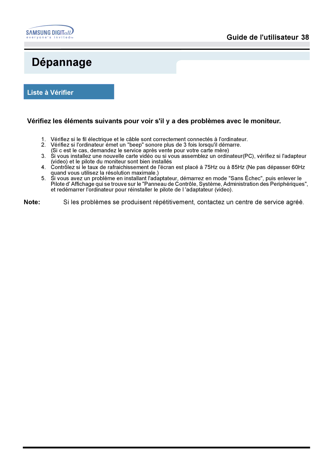 Samsung GH17LSSN/EDC, GH17ESSNZ/EDC, GH17LSASJ/EDC, GH17LSAS/EDC, GH17LSSS, GH17LSSB/EDC, GH17LSANJ/EDC manual Liste à Vérifier 