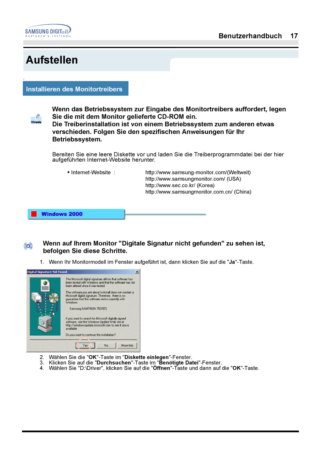 Samsung GH17LSASJ/EDC, GH17HSSN/EDC, GH17ESSNZ/EDC, GH17LSAS/EDC, GH17LSSB/EDC, GH17LSANJ/EDC, GH17LSSS/EDC manual Aufstellen 