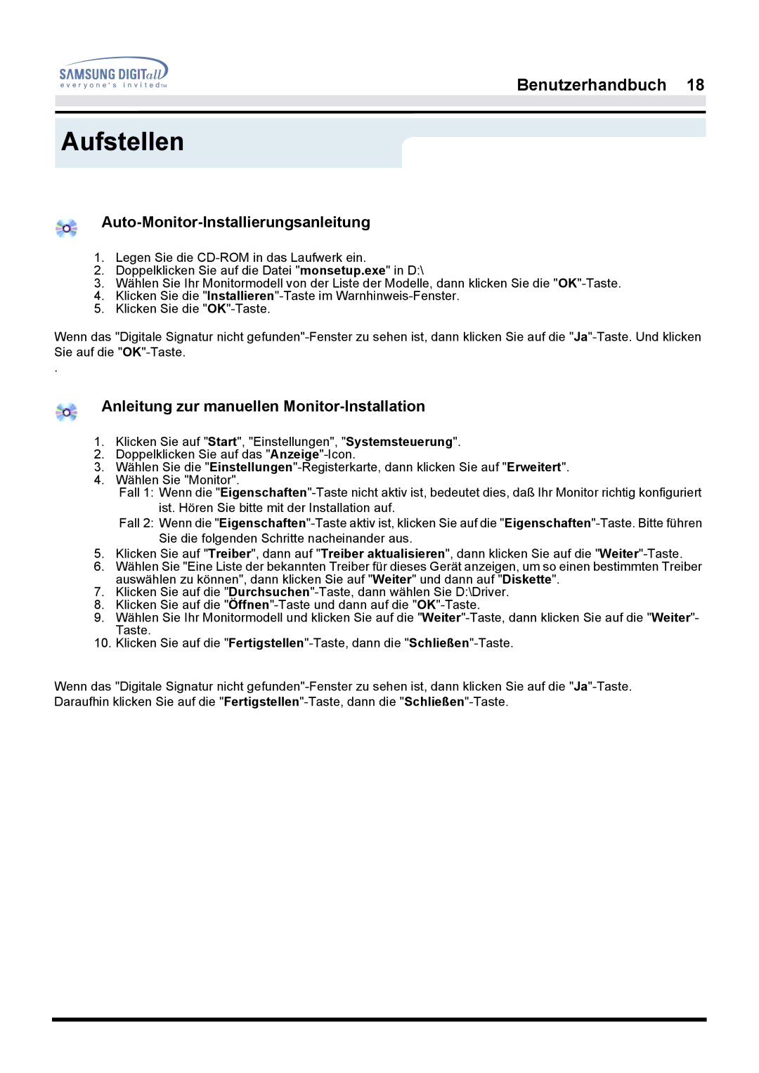 Samsung GH17LSAS/EDC, GH17HSSN/EDC manual Auto-Monitor-Installierungsanleitung, Anleitung zur manuellen Monitor-Installation 