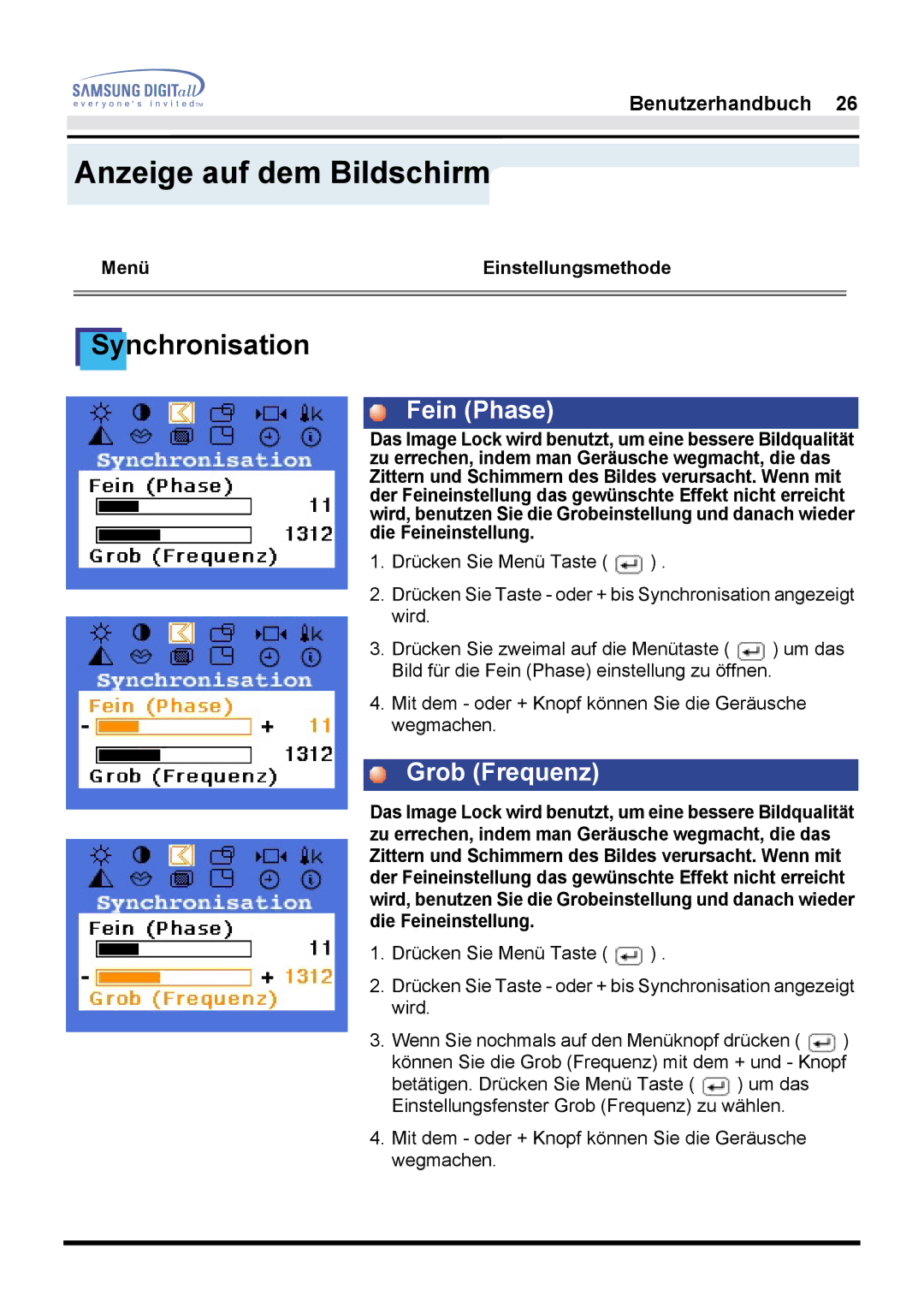 Samsung GH17LSAB/EDC, GH17HSSN/EDC, GH17ESSNZ/EDC, GH17LSASJ/EDC, GH17LSAS/EDC, GH17LSSS, GH17LSSN Fein Phase, Grob Frequenz 