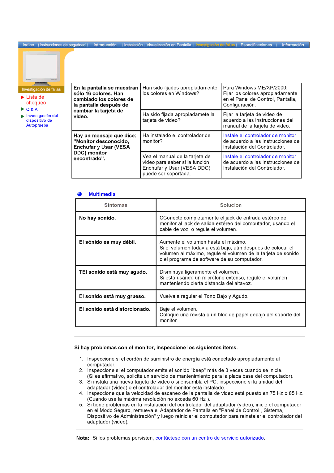 Samsung GH19ASAS/EDC manual No hay sonido, El sónido es muy débil, TEl sonido está muy agudo, El sonido está muy grueso 