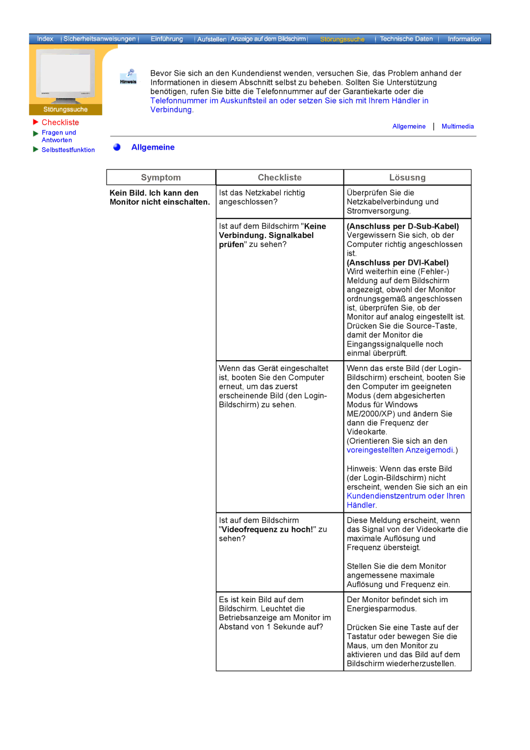 Samsung GH17LSSB/EDC, GH17HSSN/EDC Checkliste, Verbindung. Signalkabel, Prüfen zu sehen?, Videofrequenz zu hoch! zu sehen? 