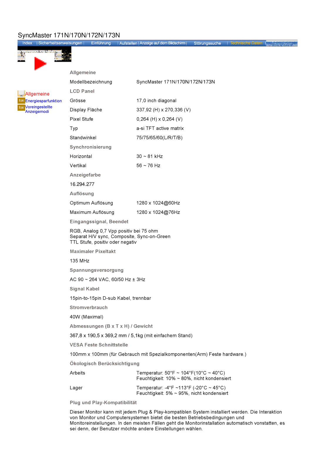 Samsung GH17LSAB/EDC, GH17HSSN/EDC, GH19PSAS/XTP, GH19AWBN/EDC, GH19BSAN/EDC, GH17ESSNZ/EDC SyncMaster 171N/170N/172N/173N 