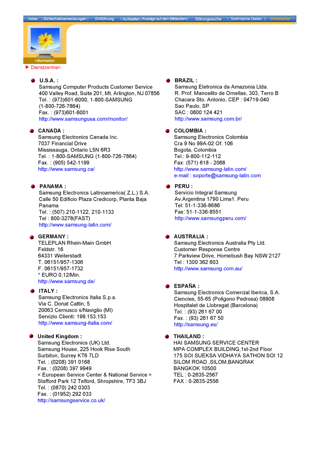 Samsung GH19BSAN/EDC, GH17HSSN/EDC, GH19PSAS/XTP, GH19AWBN/EDC, GH17ESSNZ/EDC, GH17LSASJ/EDC, GH17LSSS Brazil, Dienstzentren 