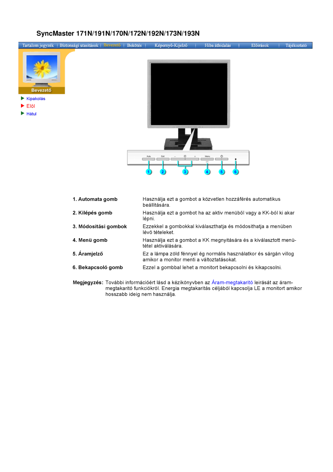 Samsung GH17LSANJ/EDC, GH17LSAS/EDC, GH17LSSS/EDC, GH17LSAN/EDC, GH19BSAB/EDC, GH19ASAS/EDC manual Áramjelző, Bekapcsoló gomb 