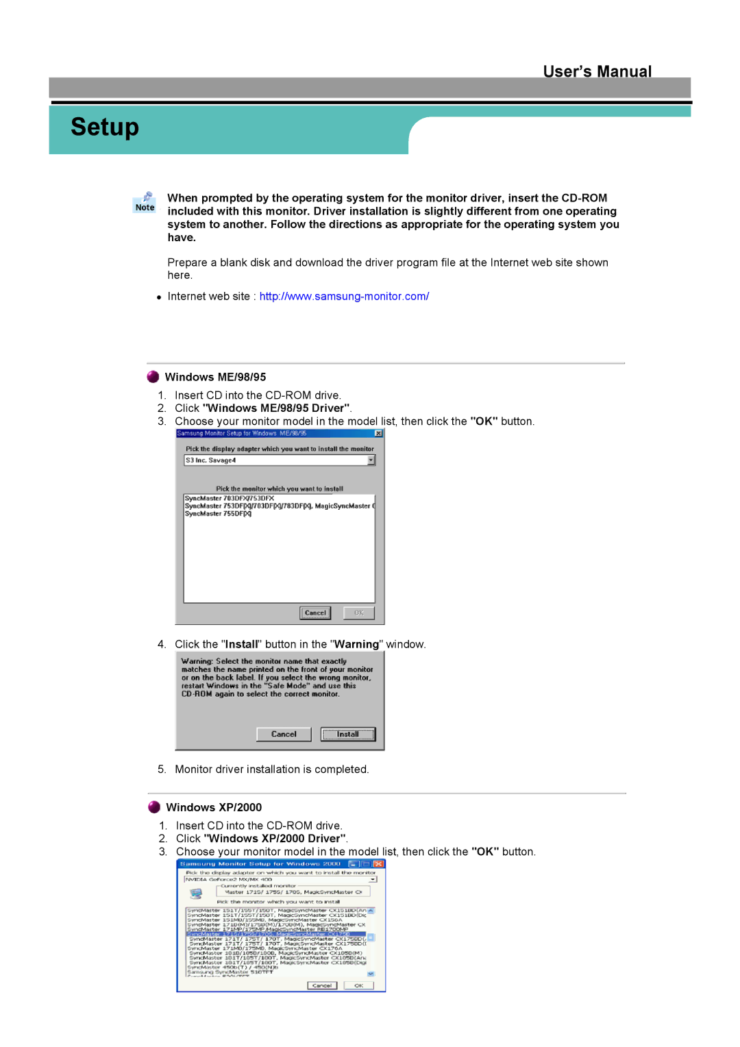 Samsung GH15LUSN/XSJ, GH17LUSN/XSJ manual Windows ME/98/95 