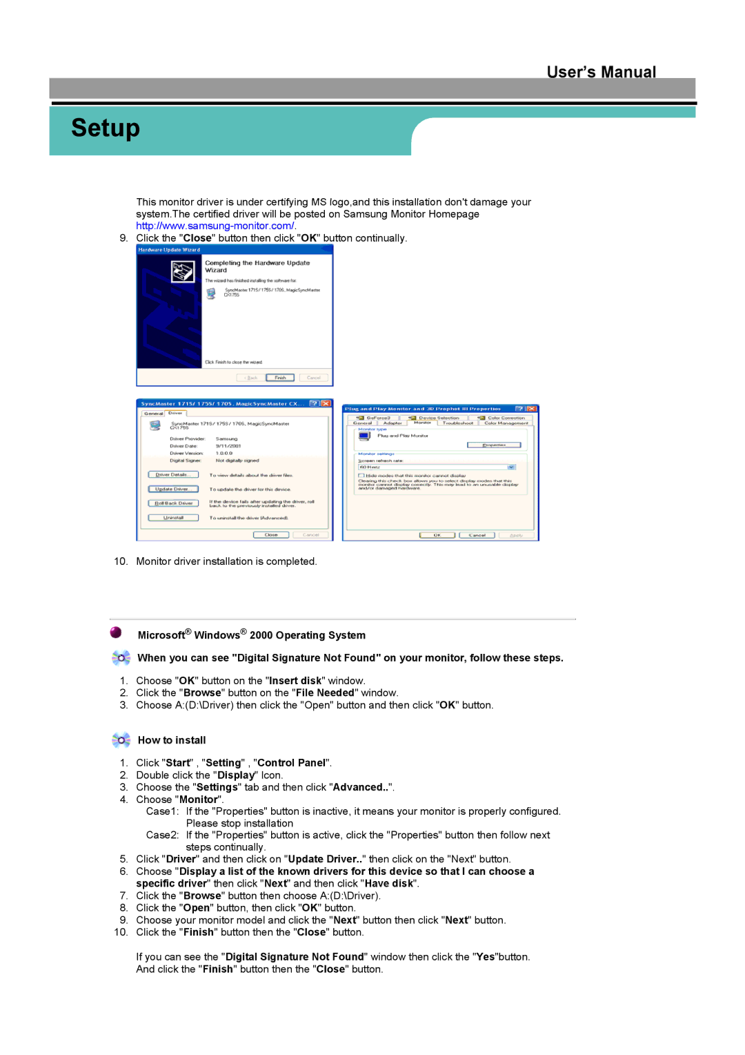 Samsung GH15LUSN/XSJ, GH17LUSN/XSJ manual How to install Click Start , Setting , Control Panel 