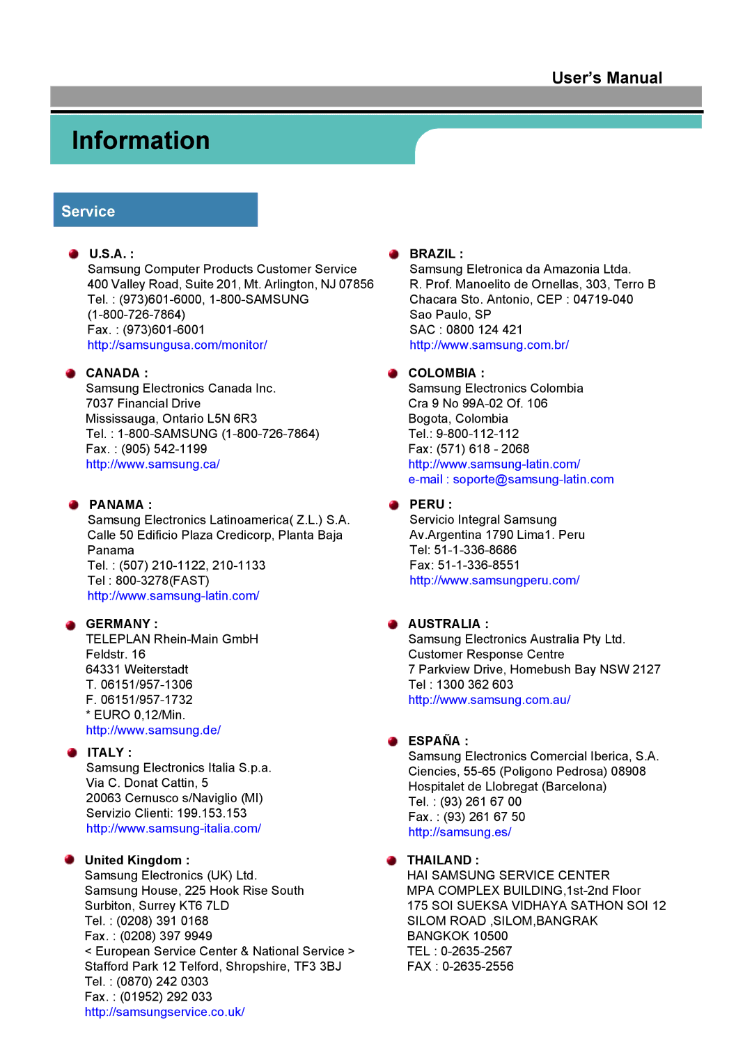 Samsung GH17LUSN/XSJ, GH15LUSN/XSJ manual Information, Service 