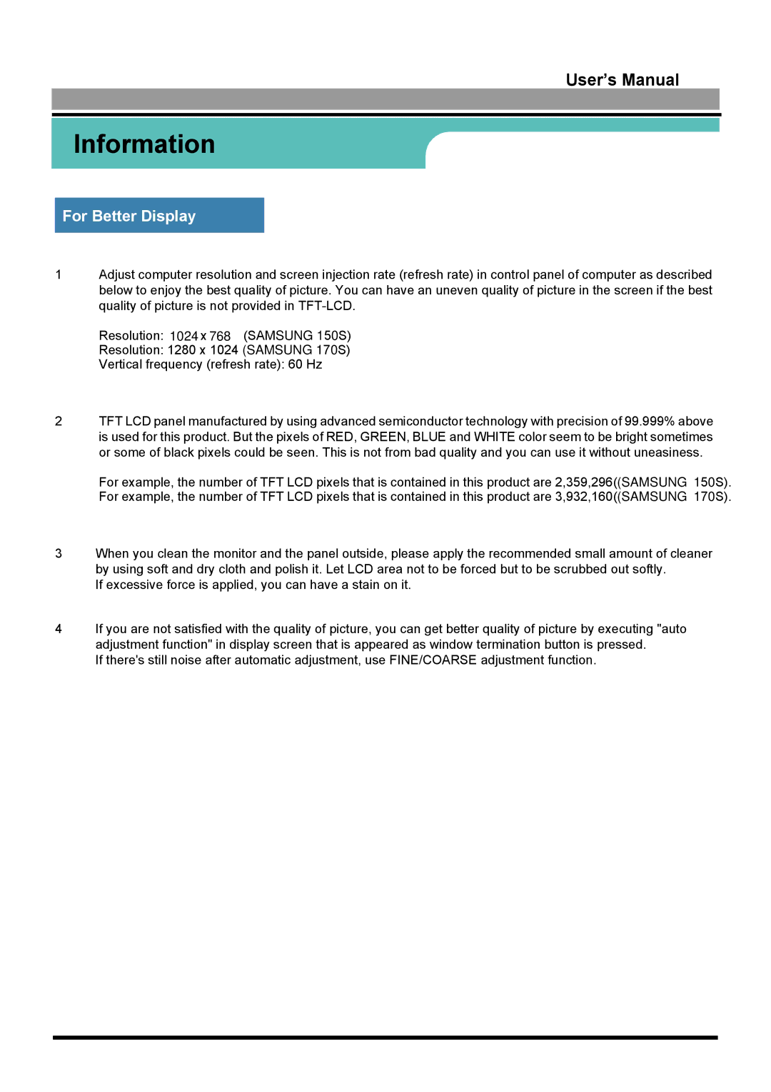 Samsung GH17LUSN/XSJ, GH15LUSN/XSJ manual For Better Display 