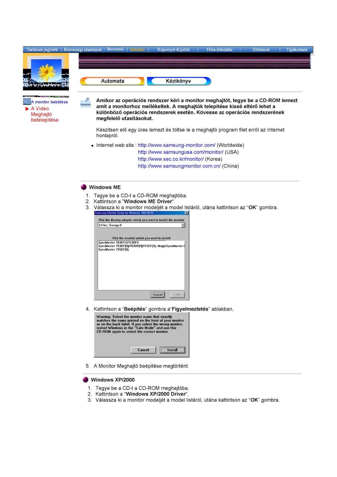 Samsung GH17PSAS/EDC manual Kattintson a Windows ME Driver, Kattintson a Windows XP/2000 Driver 