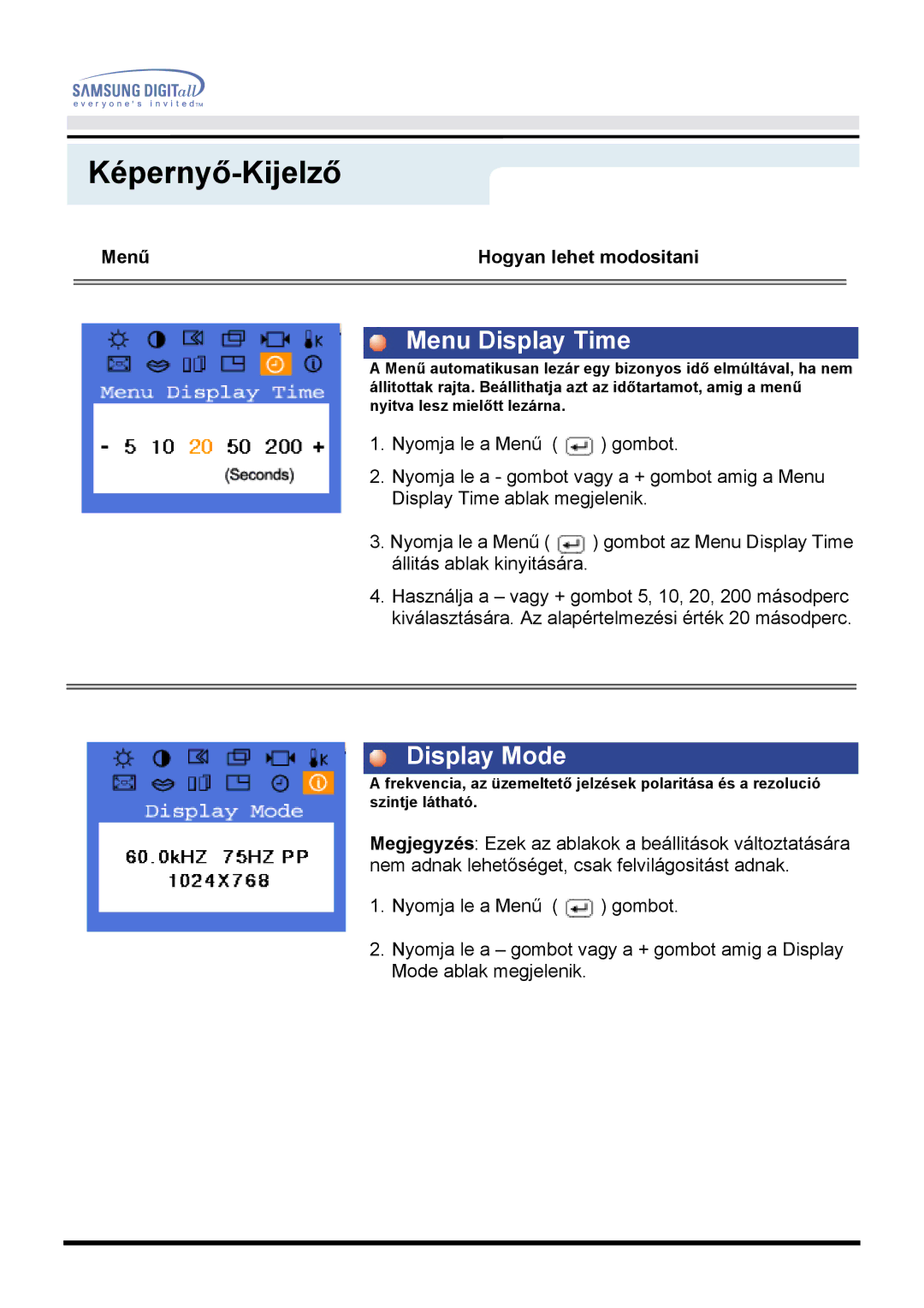 Samsung GH17PSAS/EDC manual Menu Display Time, Display Mode 