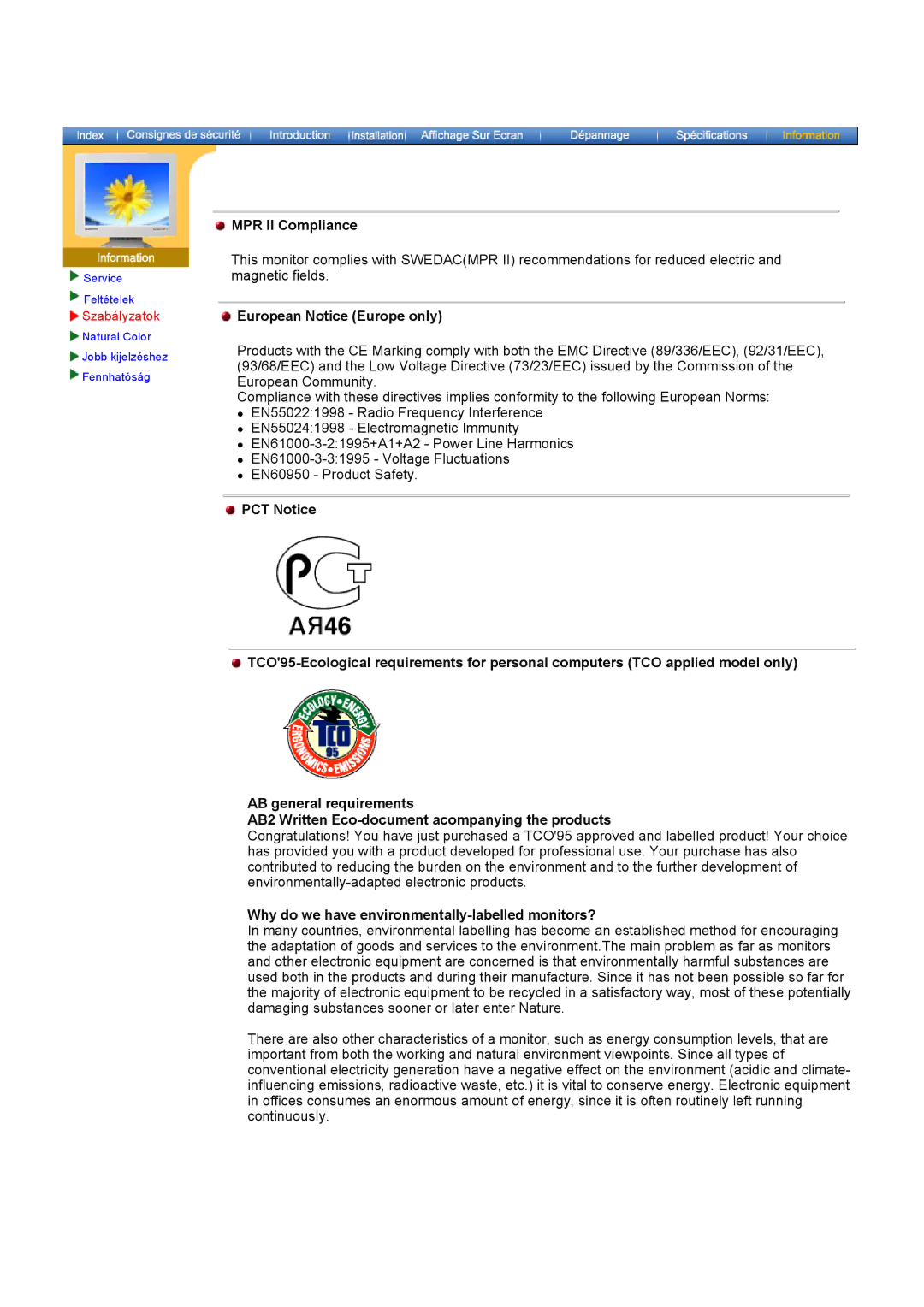 Samsung GH17PSAS/EDC MPR II Compliance, European Notice Europe only, Why do we have environmentally-labelled monitors? 