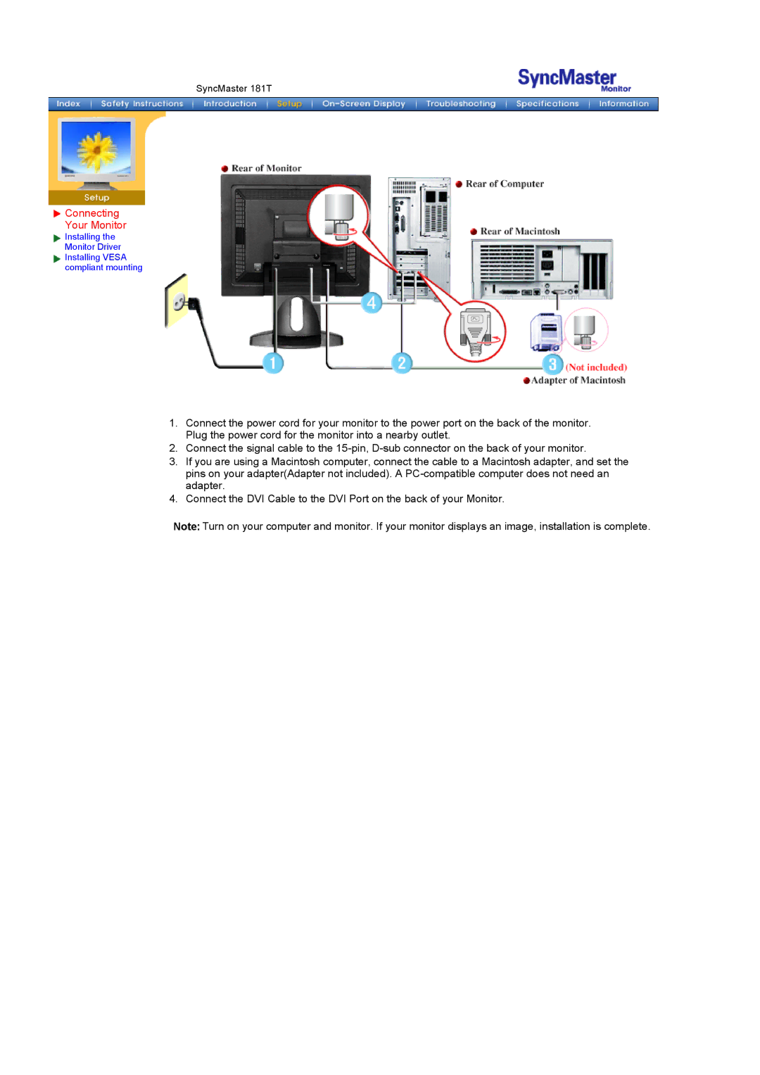 Samsung GH18PSAS/ILC, GH18PSAN/EDC, GH18PSAB/XSJ, GH18PSSS/EDC, GH18PSAS/EDC, GH18PSSB/EDC manual Connecting Your Monitor 