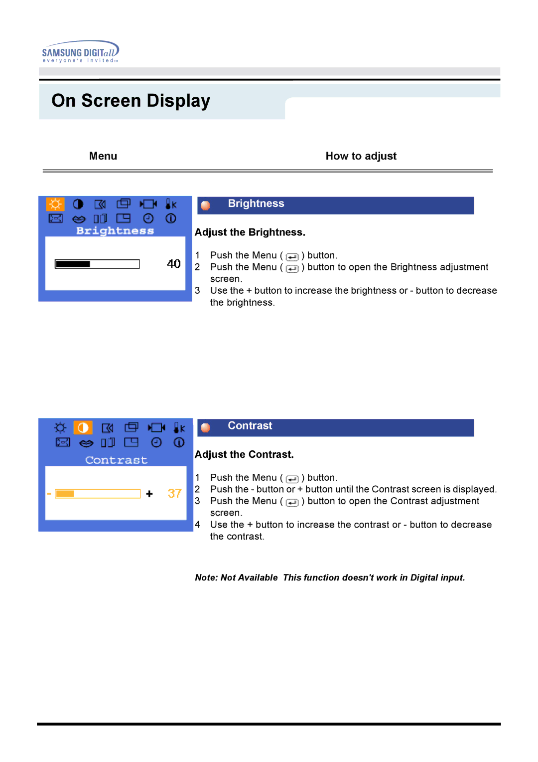 Samsung GH18PSSS/EDC, GH18PSAN/EDC, GH18PSAB/XSJ, GH18PSAS/EDC, GH18PSSB/EDC, GH18PSAS/ILC manual Brightness, Contrast 