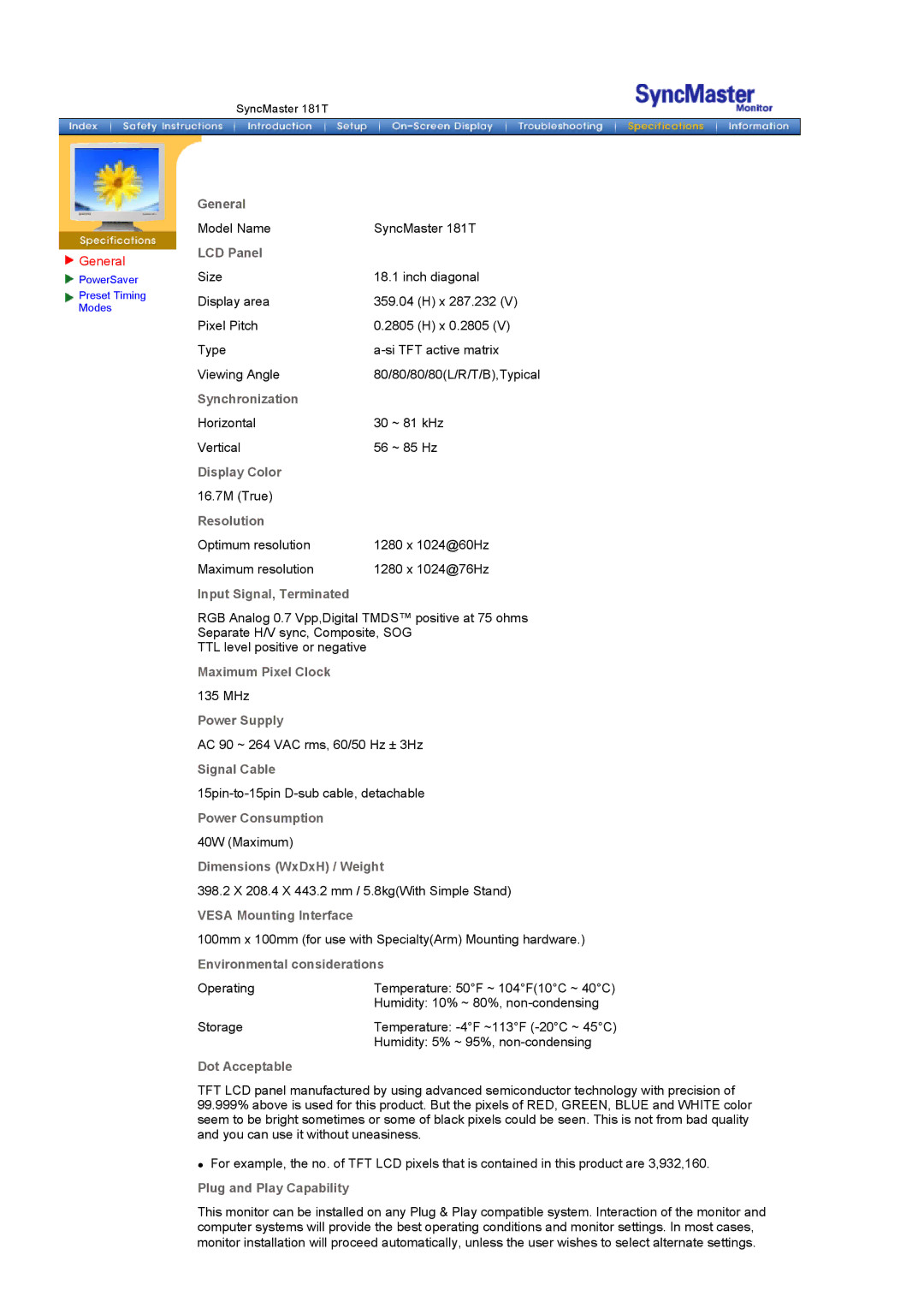 Samsung GH18PSAS/EDC, GH18PSAN/EDC, GH18PSAB/XSJ, GH18PSSS/EDC, GH18PSSB/EDC, GH18PSAS/ILC manual General, LCD Panel 